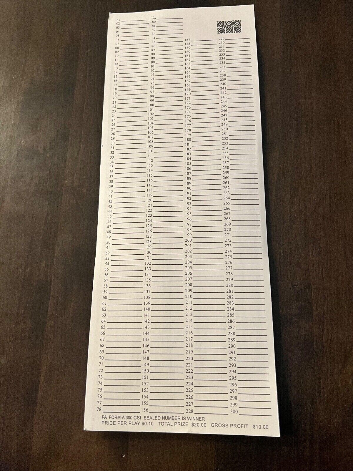 “1” #300 Sure Tip Board (01-300) Bingo/Jar Tickets Free Shipping USA