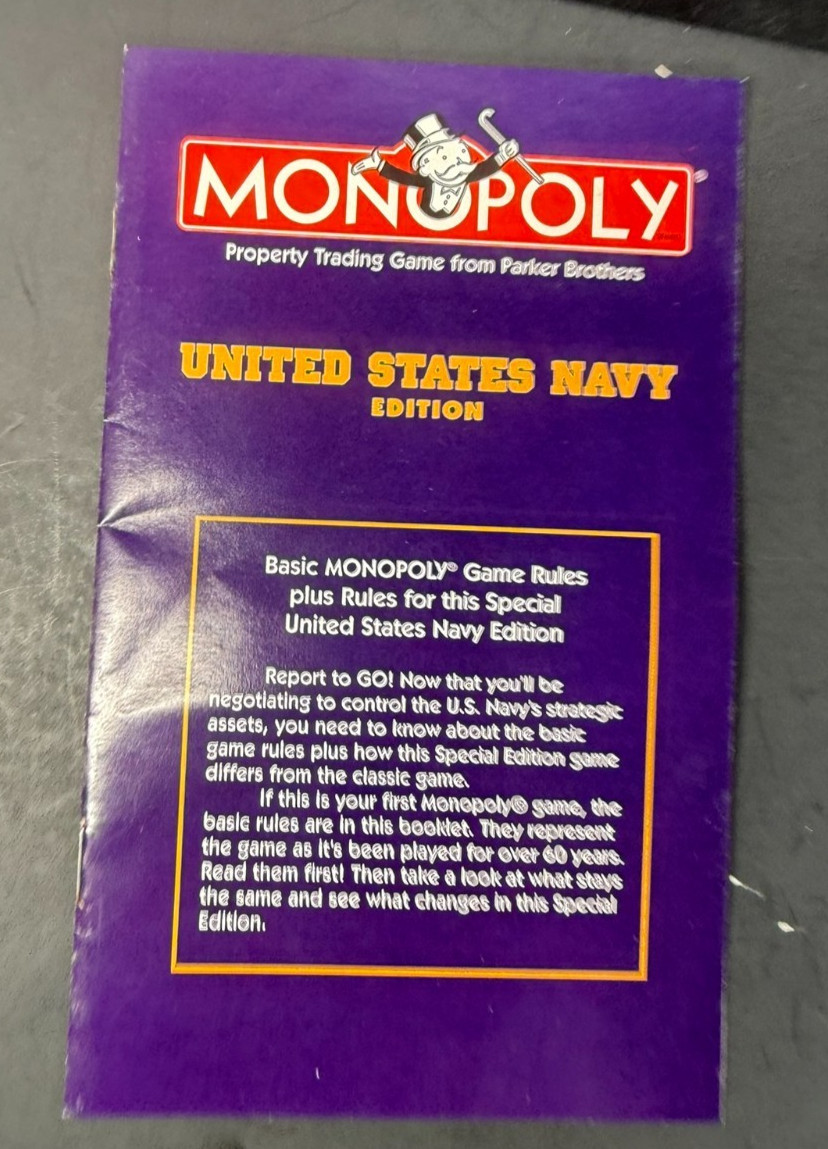 United States Navy Edition Monopoly Game Used Complete 1998