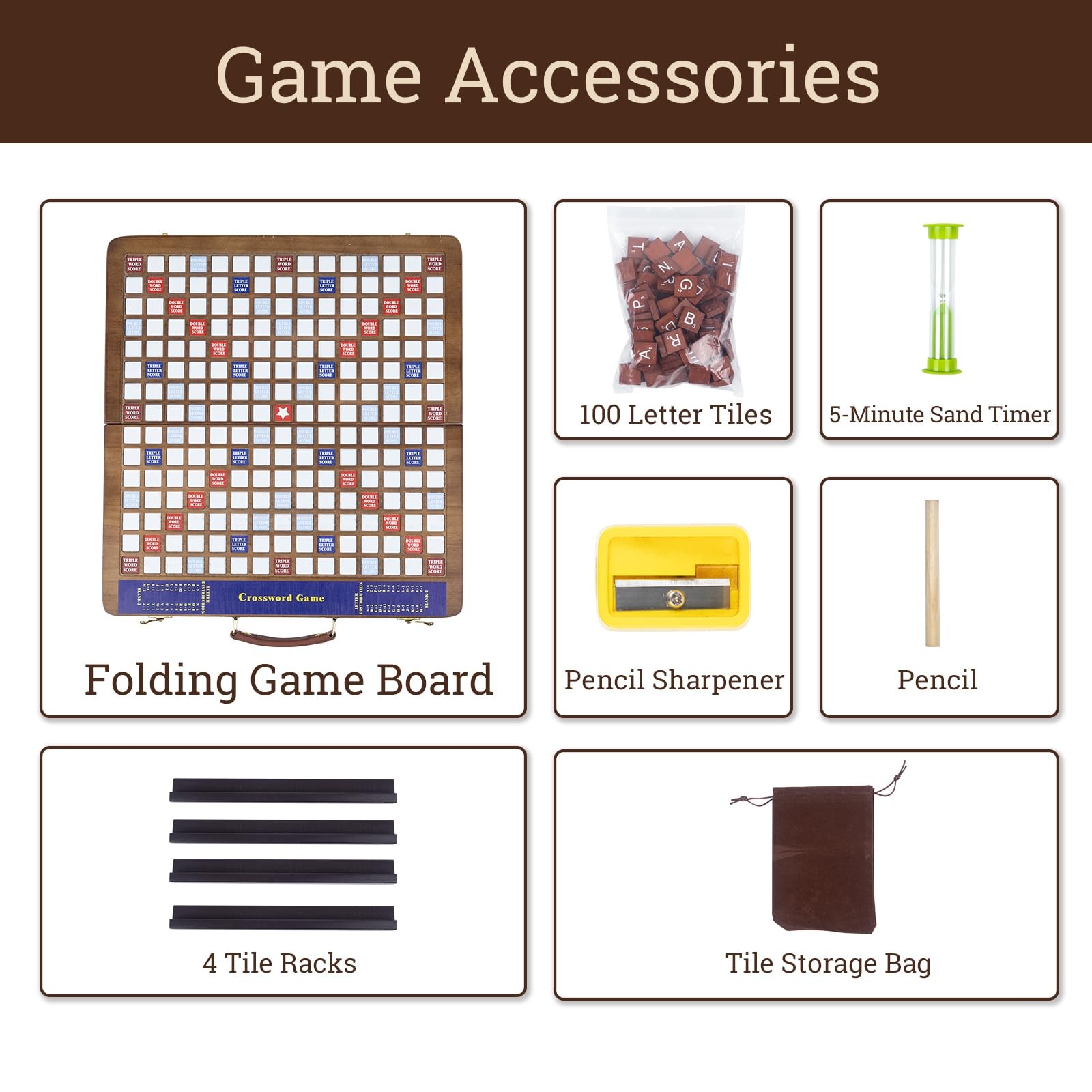 Wooden Folding Crossword Board Game – Word Game Set with 100 Letter Tiles, Sa…