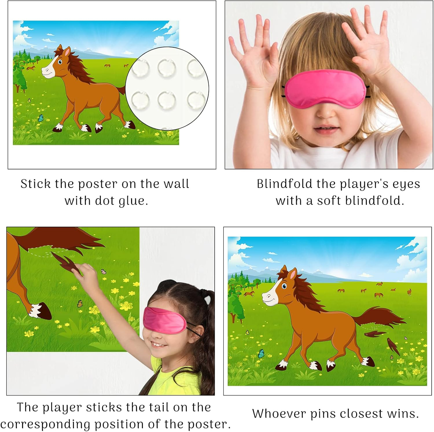 Pin The Tail on The Horse Birthday Game with 48pcs Tails for Kids Farm Birthd…