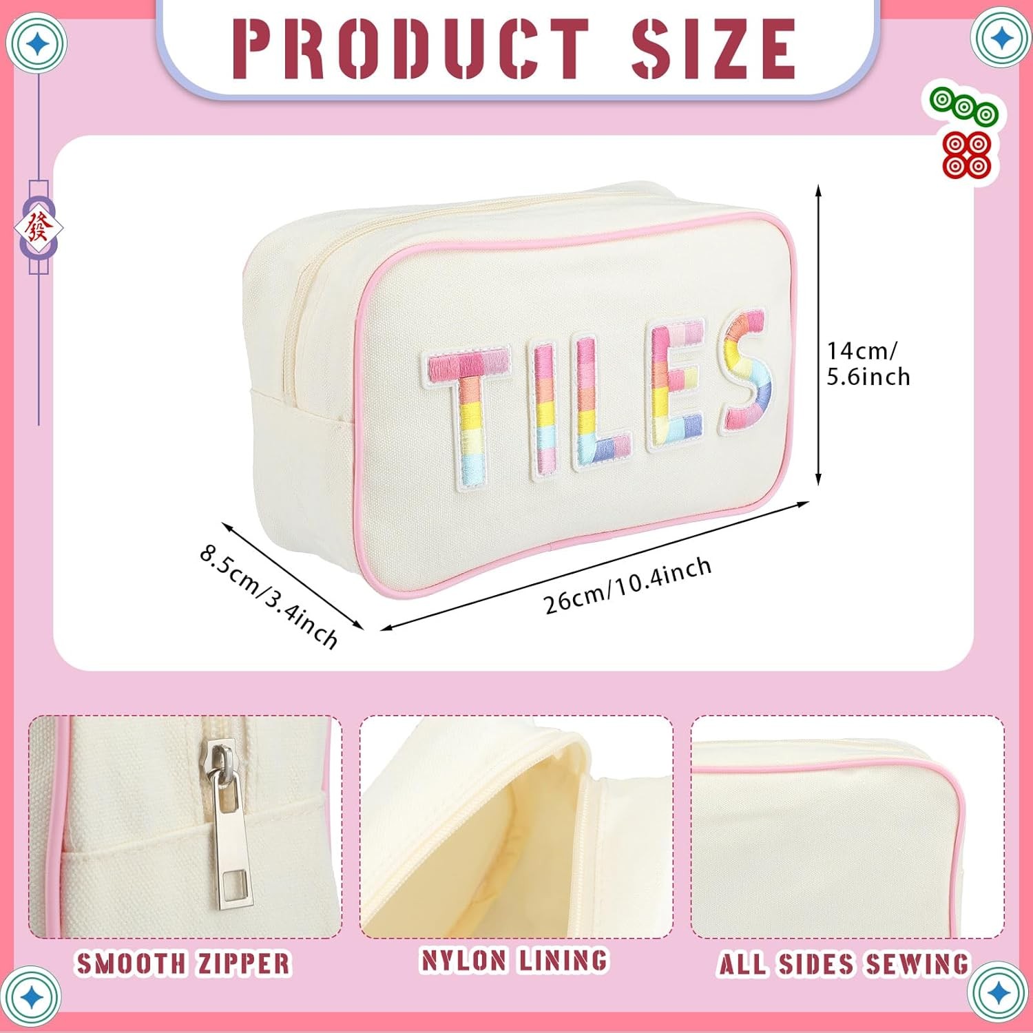 Empty Mahjong Bag Thickened American Mahjong Tiles Bag with Zipper Storage Pouch