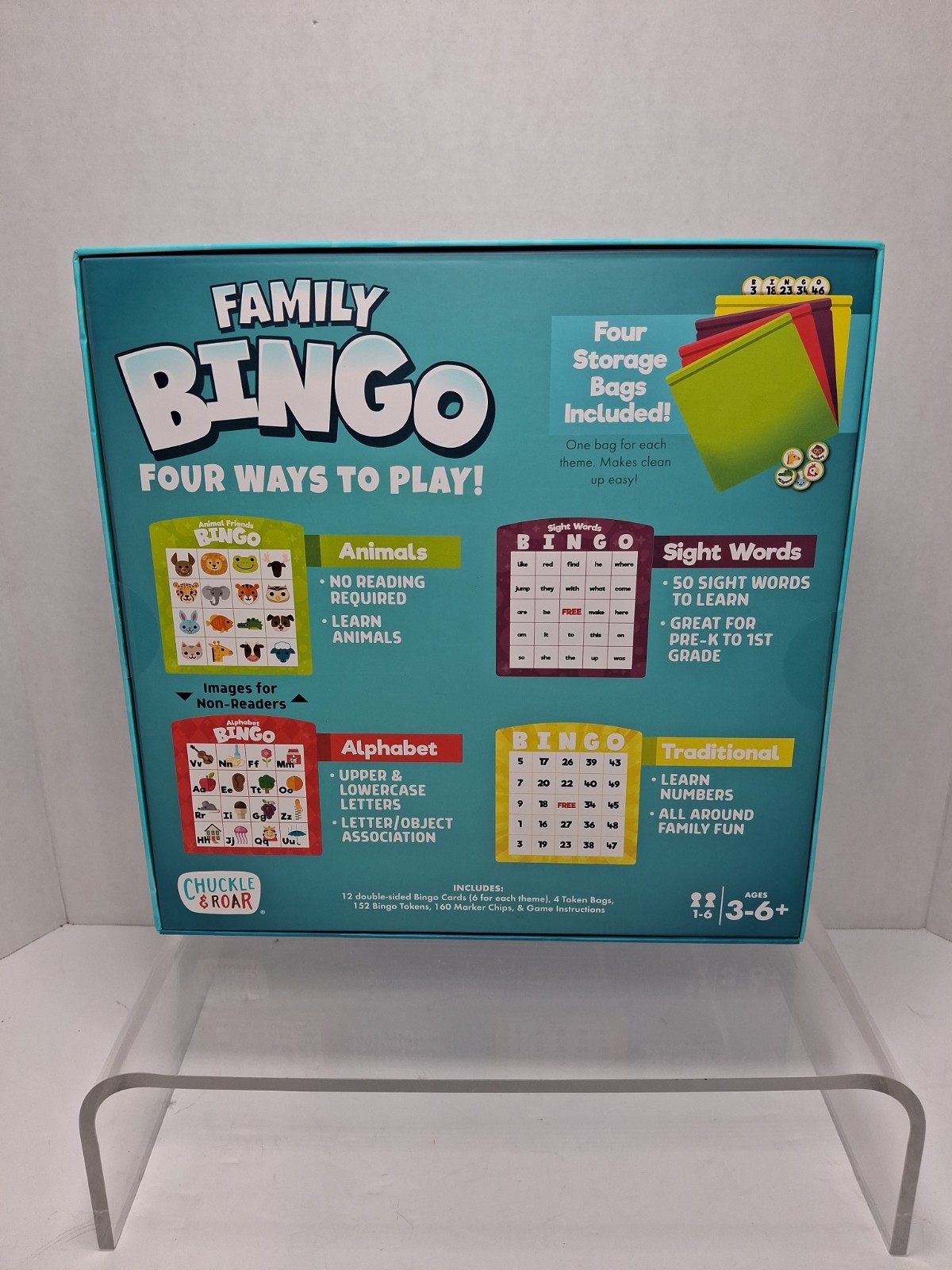 Chuckle & Roar Family Bingo Four Ways to Play Kids Learning Game Ages 3-6+ NEW