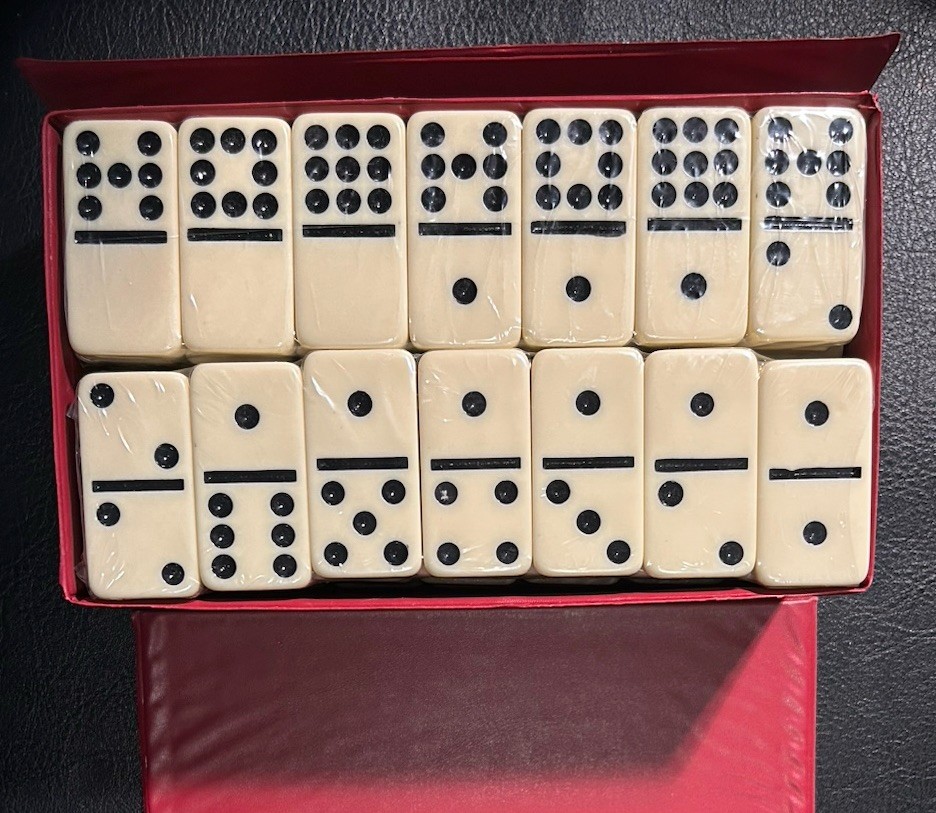 Vintage Domino by Cardinal Set Ivory Tiles Burgundy Case (91 Pieces Inside)