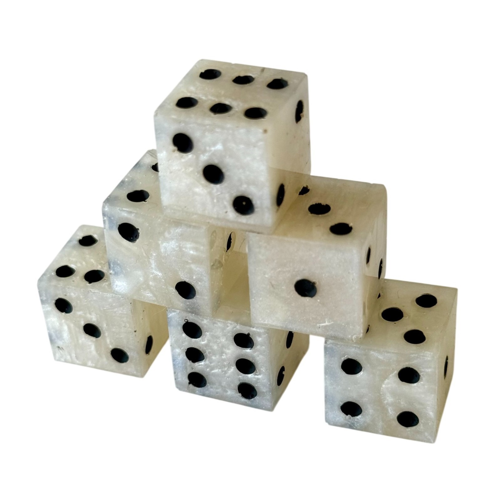 Resin Dice Set 6pcs – Classic Black & Pearl – Handmade Replacement Dice Games