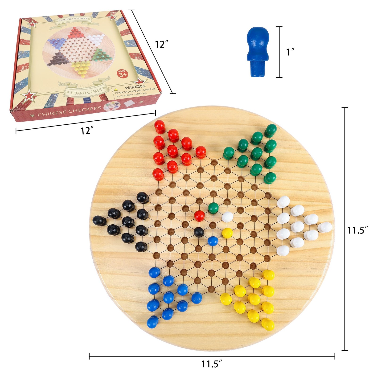 Chinese Checkers Board Game for Adults Seniors , 11.5 inches Wooden Checkers …