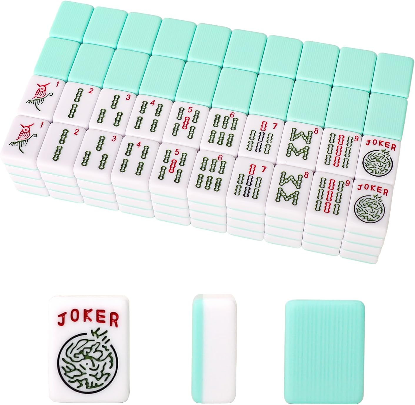 Set of American Mahjong Tiles, 166 American Mahjongg Tiles with Light Green Colo