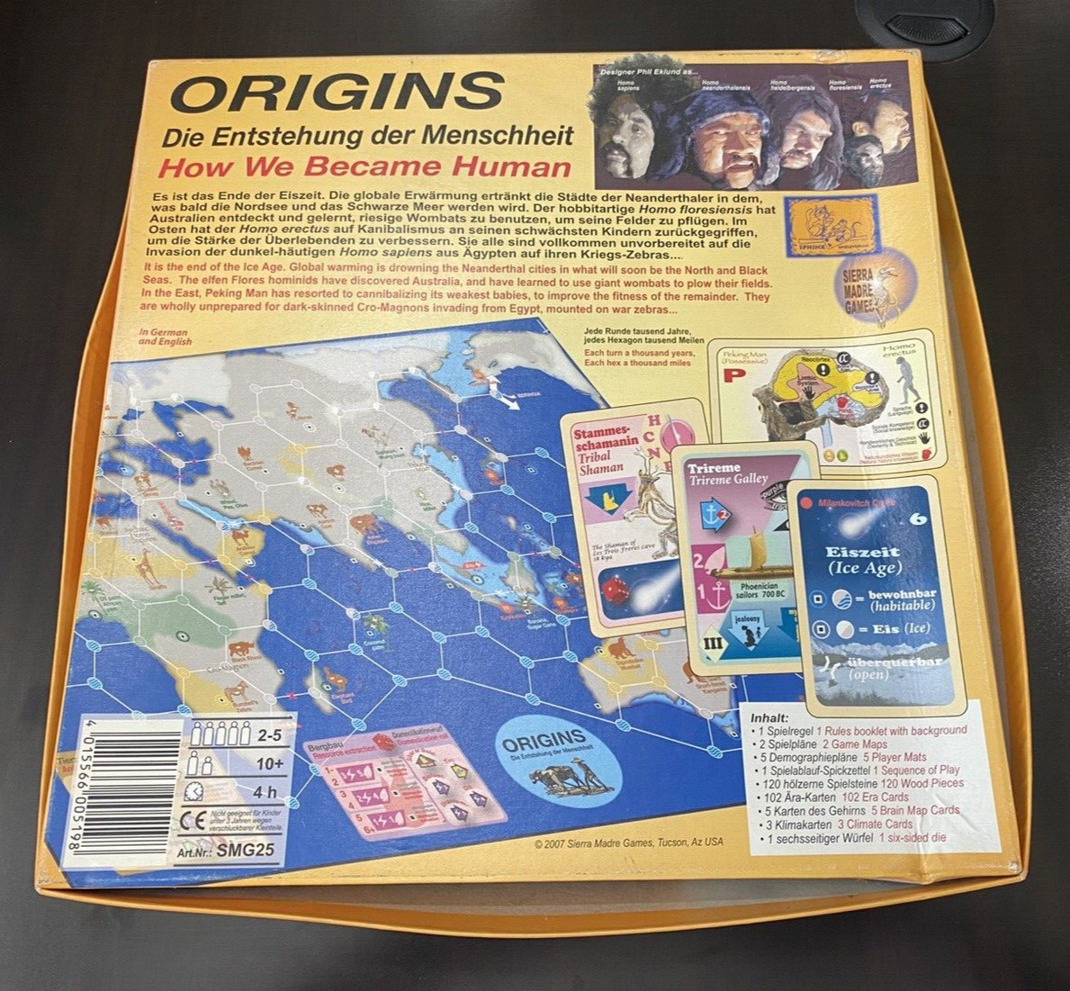 Sierra Madre Board Game Origins – How We Became Human (1st Ed) Box Rough
