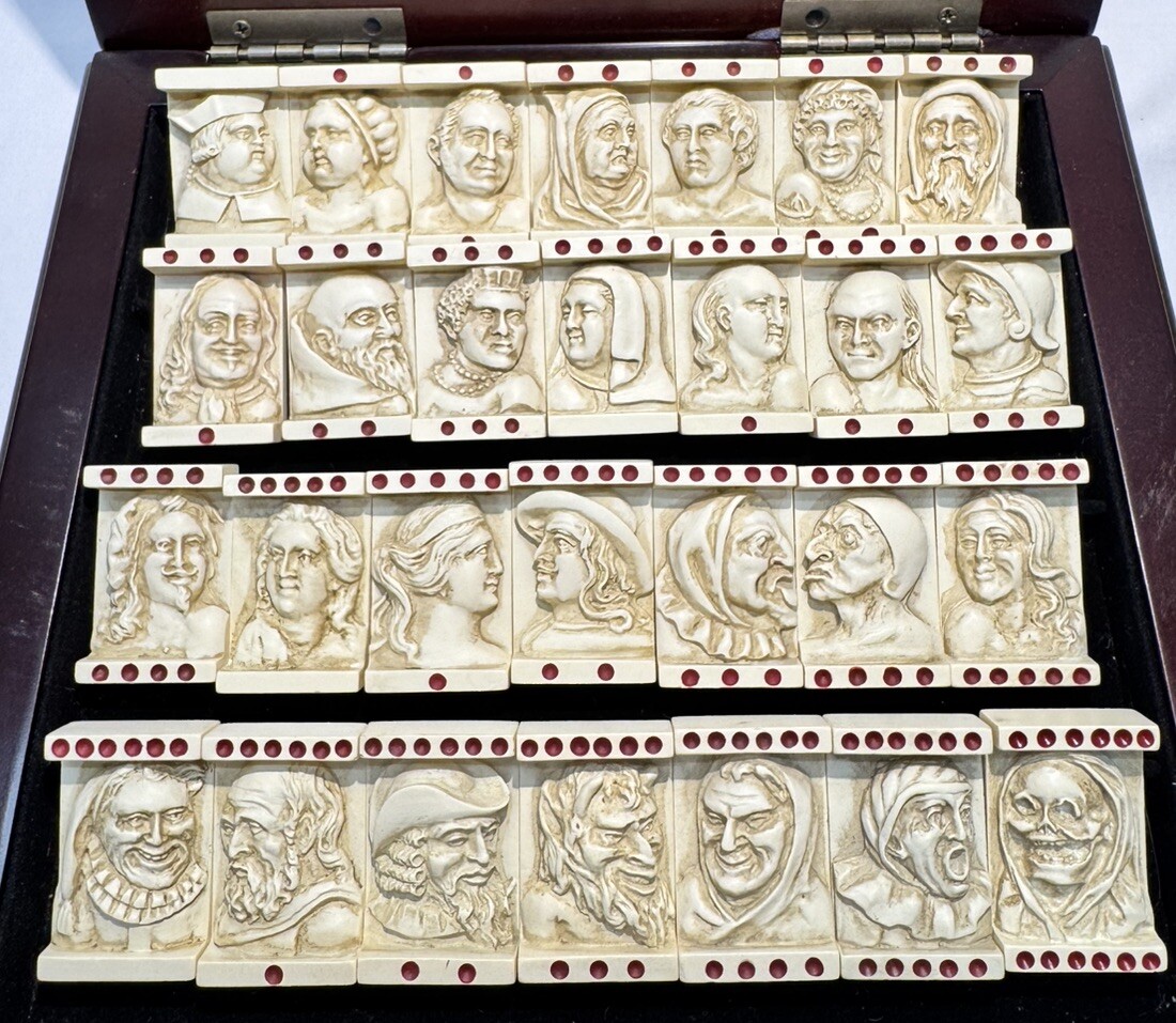 Dutch Renaissance Dominos Gothic Revival Grotesque Medieval Set In Wood Case AM