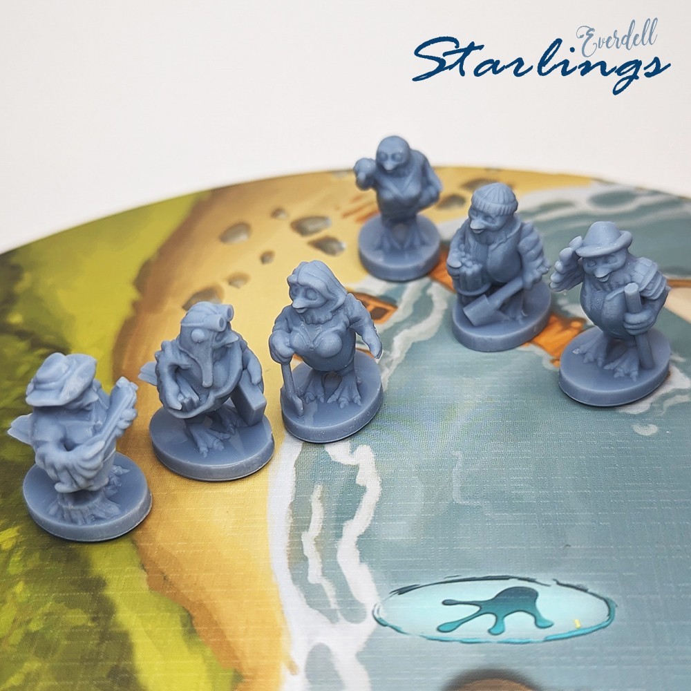 BLUE Starlings 8pcs | Unofficial Upgrade for Everdell Pearlbrook, Frog, Rabbit