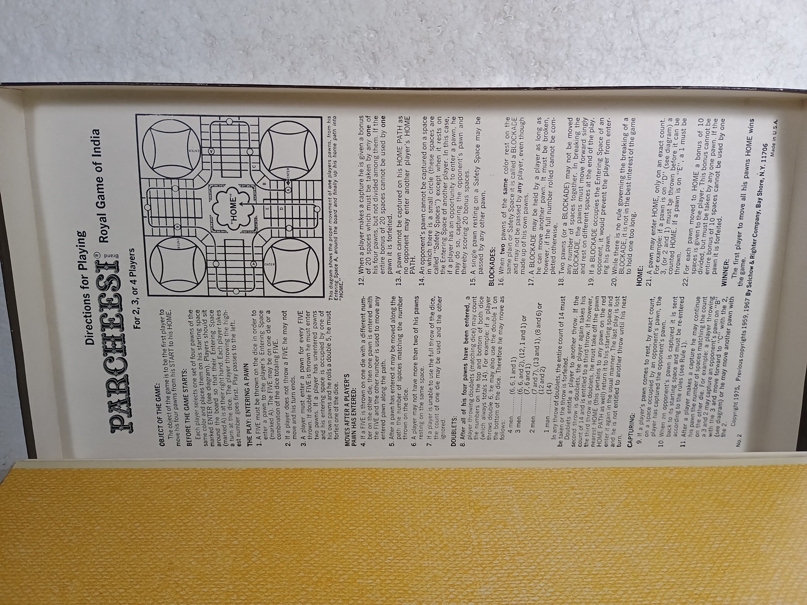 1982 Parcheesi Game Deluxe Edition Selchow & Righter COMPLETE Deluxe Edition
