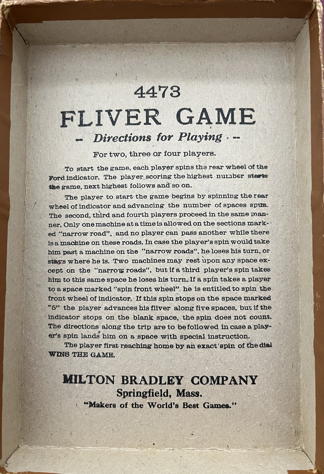 Flivver Game – Milton Bradley 1923 – Separate Box & Board Version