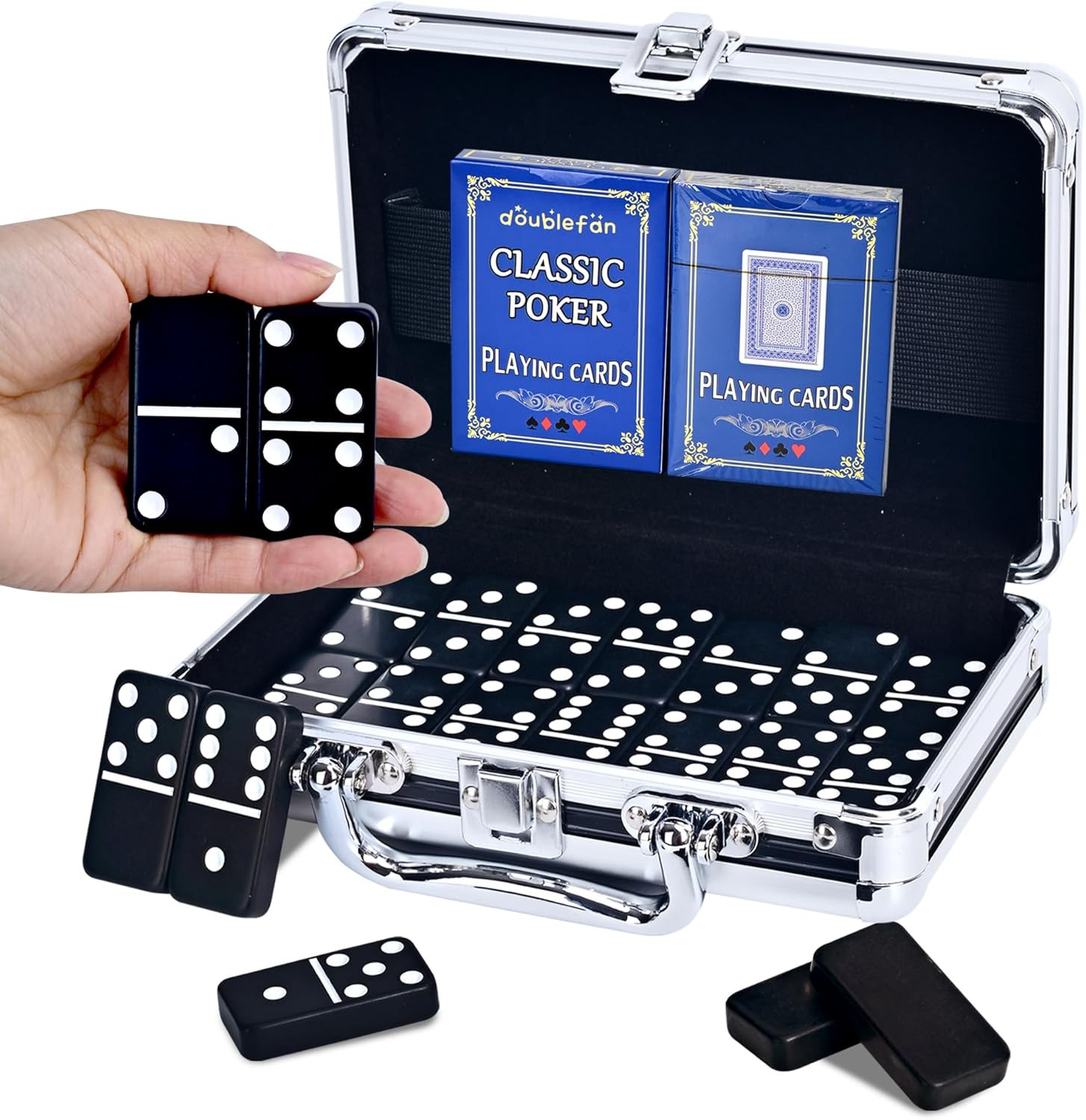 Dominos Set for Adults, Jumbo Size Black Dominoes for Classic Board Games