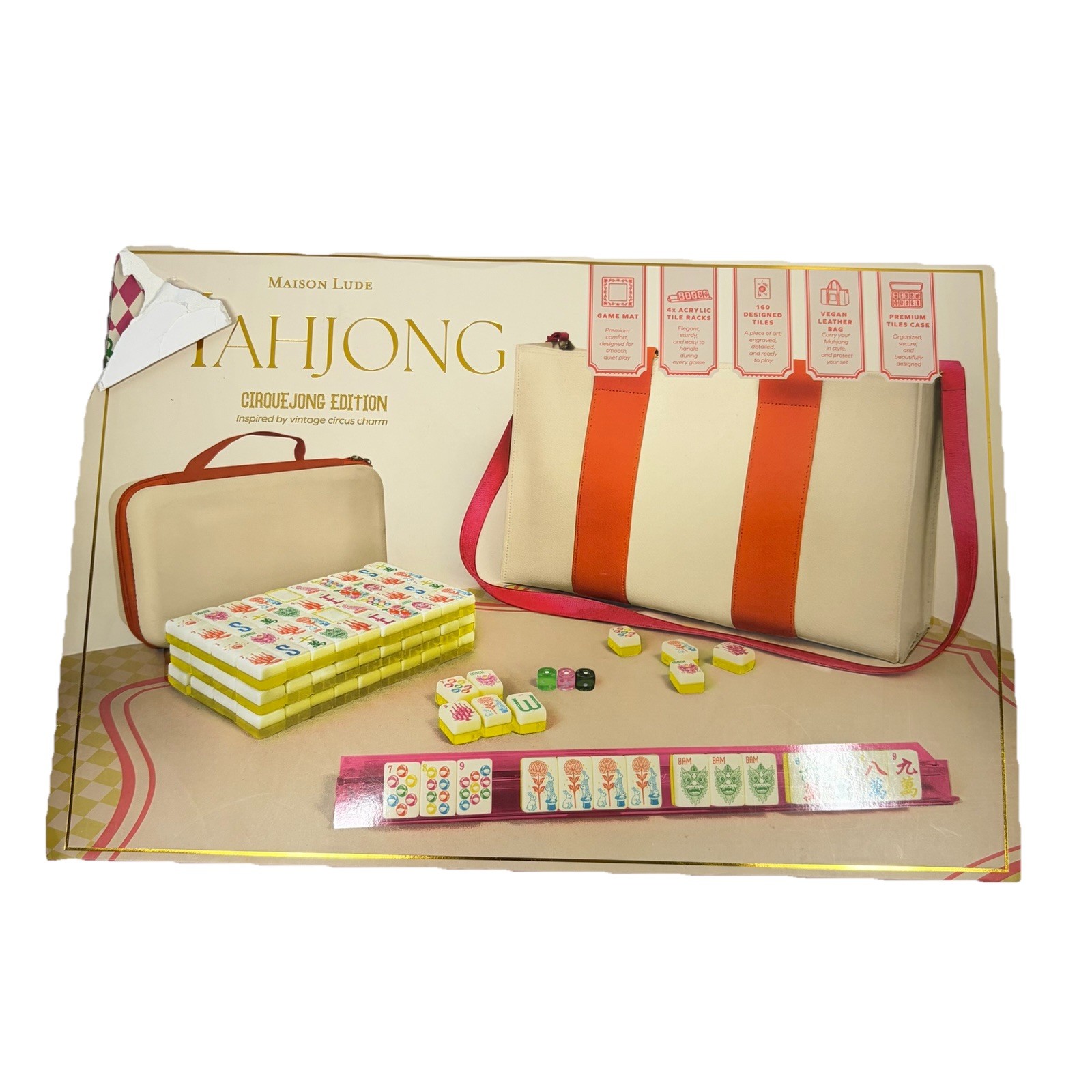Mahjong CirqueJong Edition 160 Tile Set w Racks Mat Carry Case Maison Lude Box