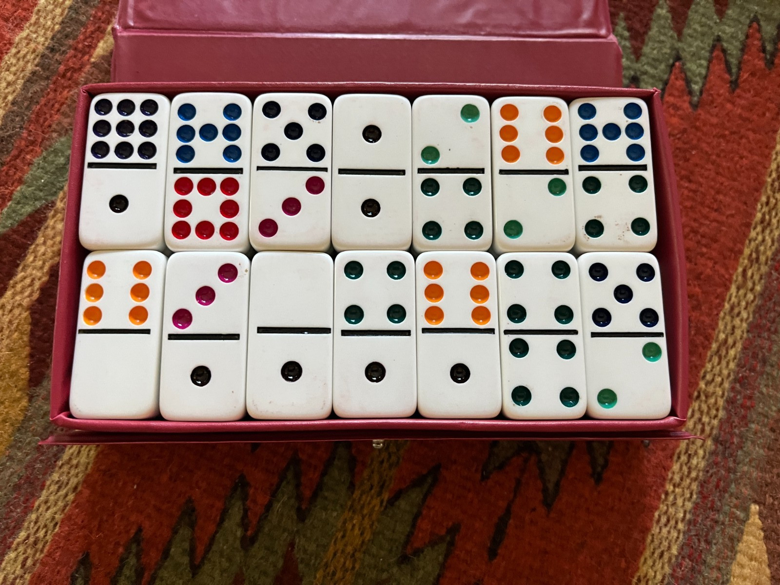 Vintage Domino By Cardinal 55 Pieces 3/8″ Thick DOUBLE NINE Red Vinyl Case
