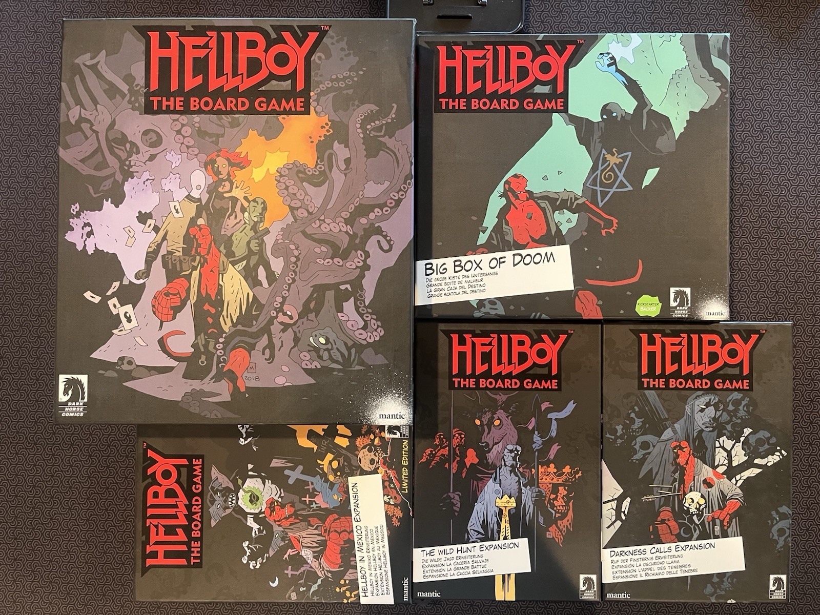 Hellboy The Board Game Kickstarter Edition + Big Box Of Doom & 3 Expansions