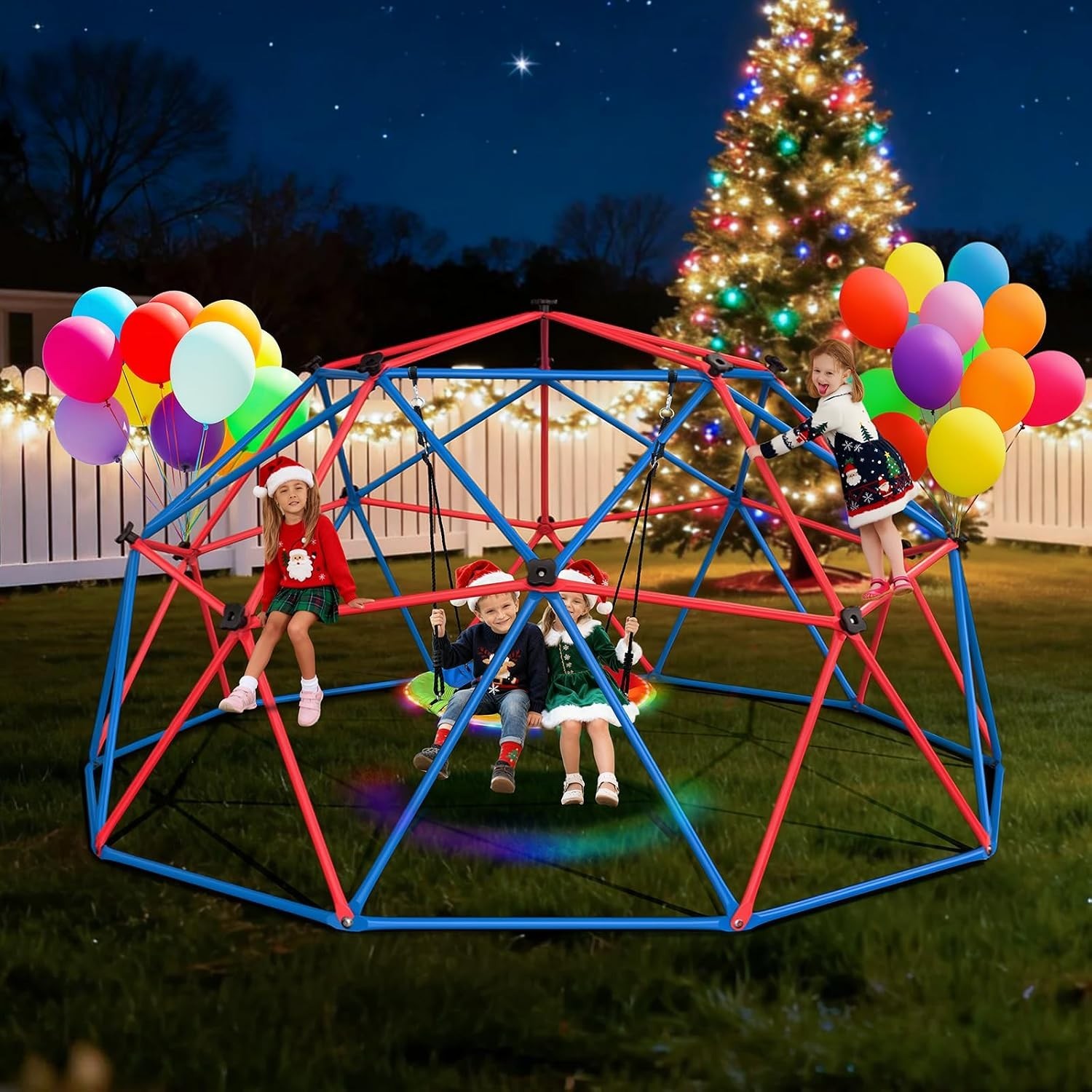 Climbing Dome Swing Set LED Saucer 800lb Jungle Gym Outdoor 3-8 8-12 Kids
