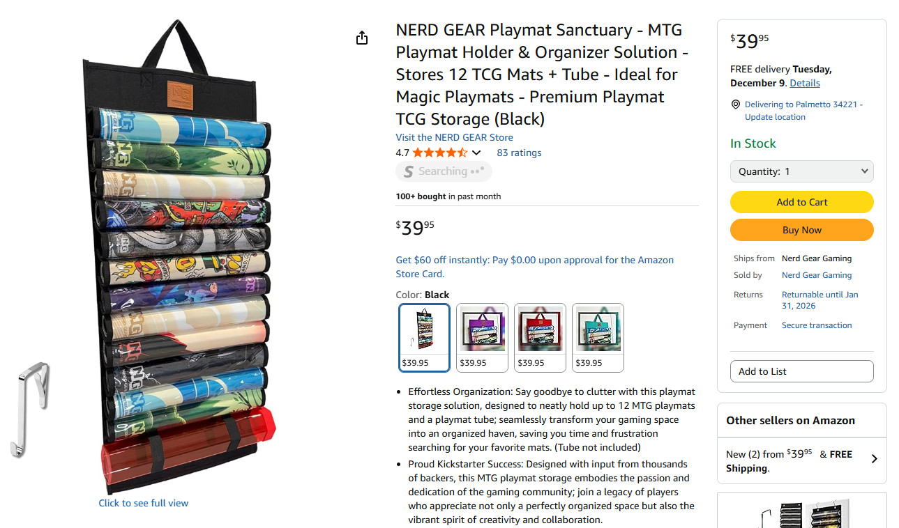 Nerd Gear Playmat Sanctuary – MTG Playmat Storage – Holds 12 TCG Mats – Black
