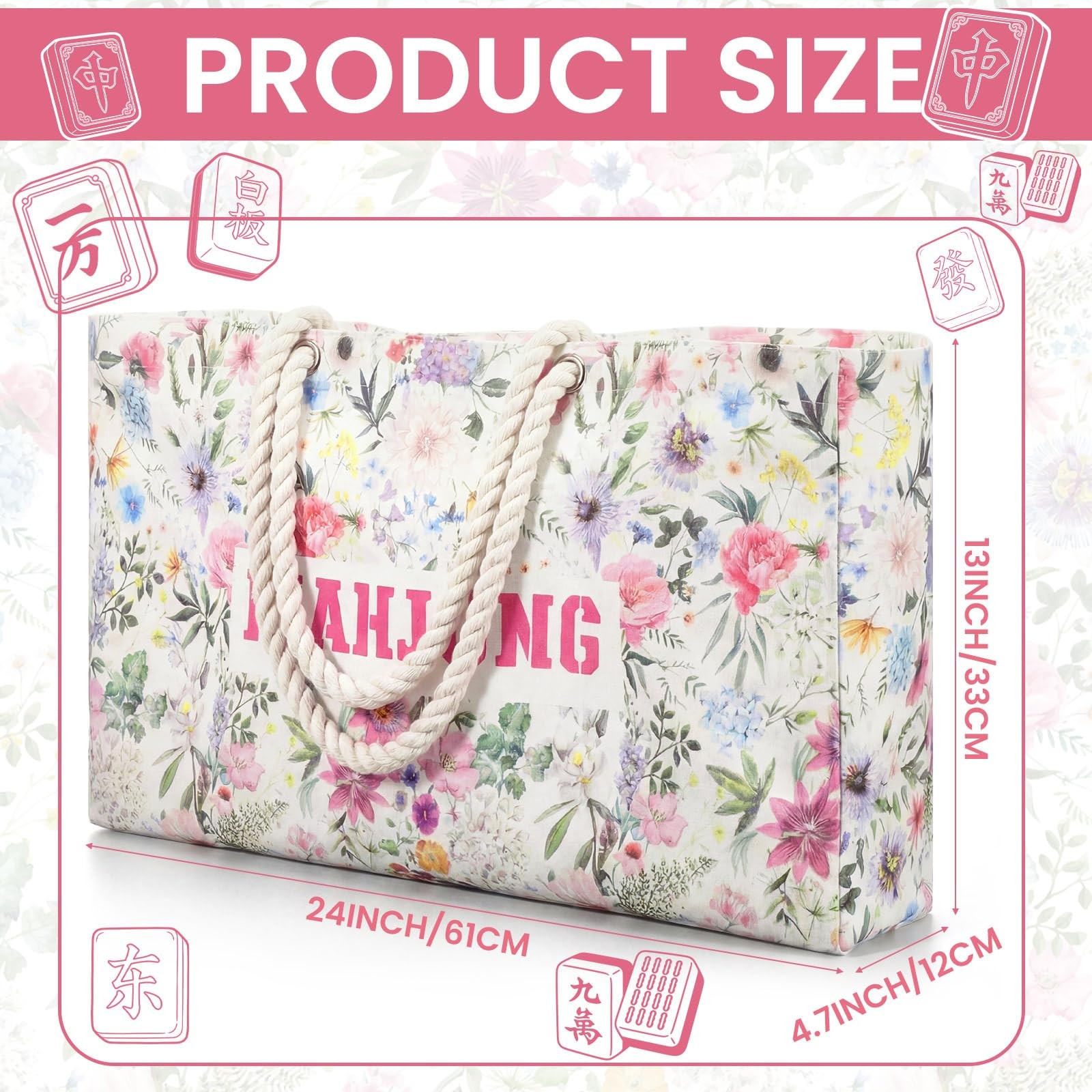 3 Pcs Empty Mahjong Bags Set for Tiles and Racks 24 x 13 x 4.7 Inches Floral …