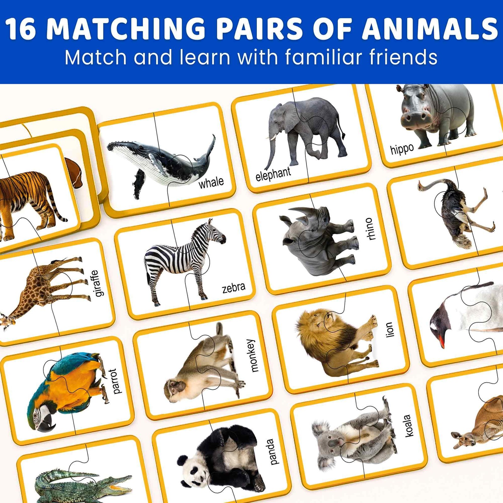 Puzzles Ages 2-4 – 100% -Correcting 16 Realistic Matching Wild Animals – Educ…