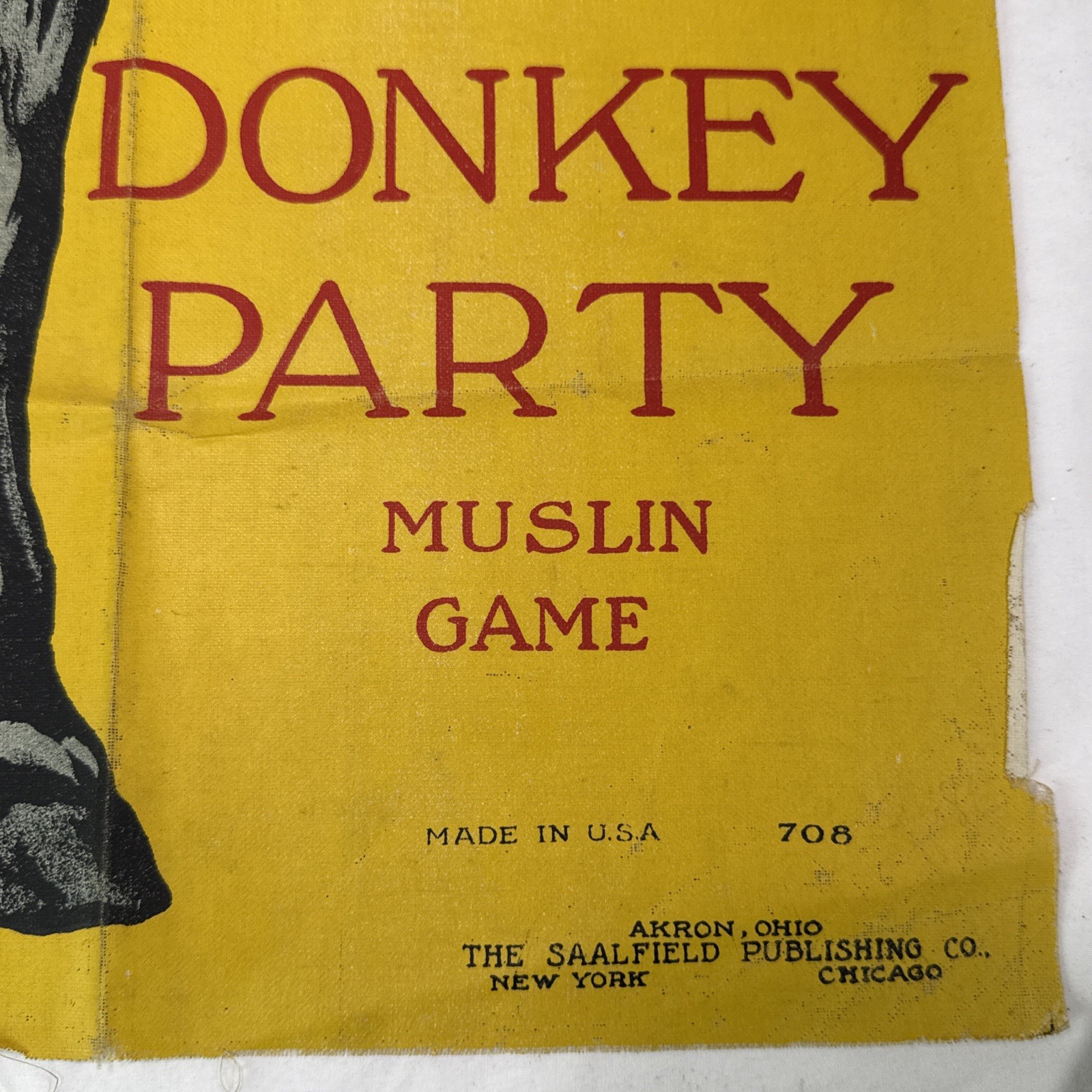 Antique Pin The Tail On The Donkey Party Muslin Game Saalfield Publishing Co.