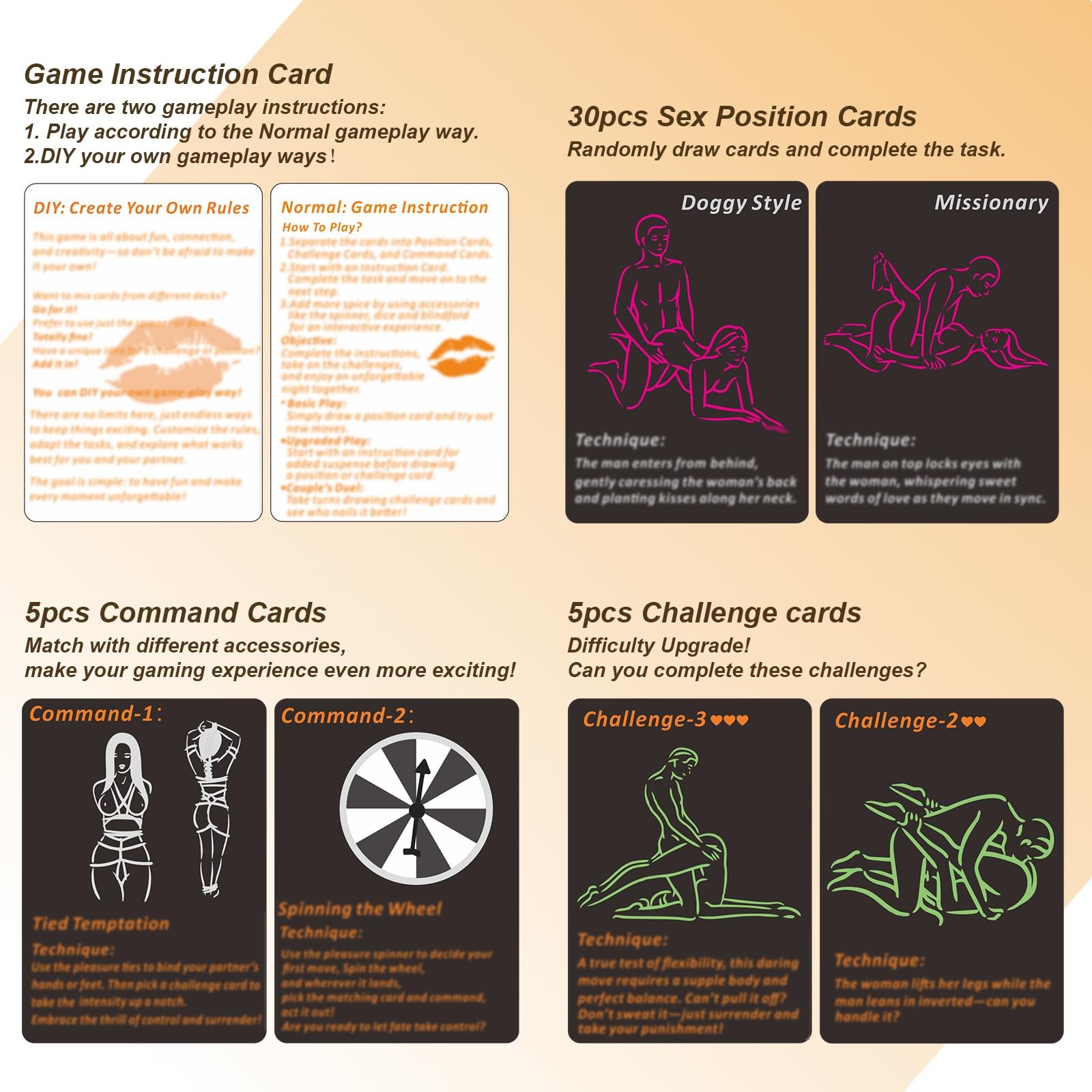 Sex Game for Adults 42 Romantic Bedroom Cards with Sex Positions, Challenges…
