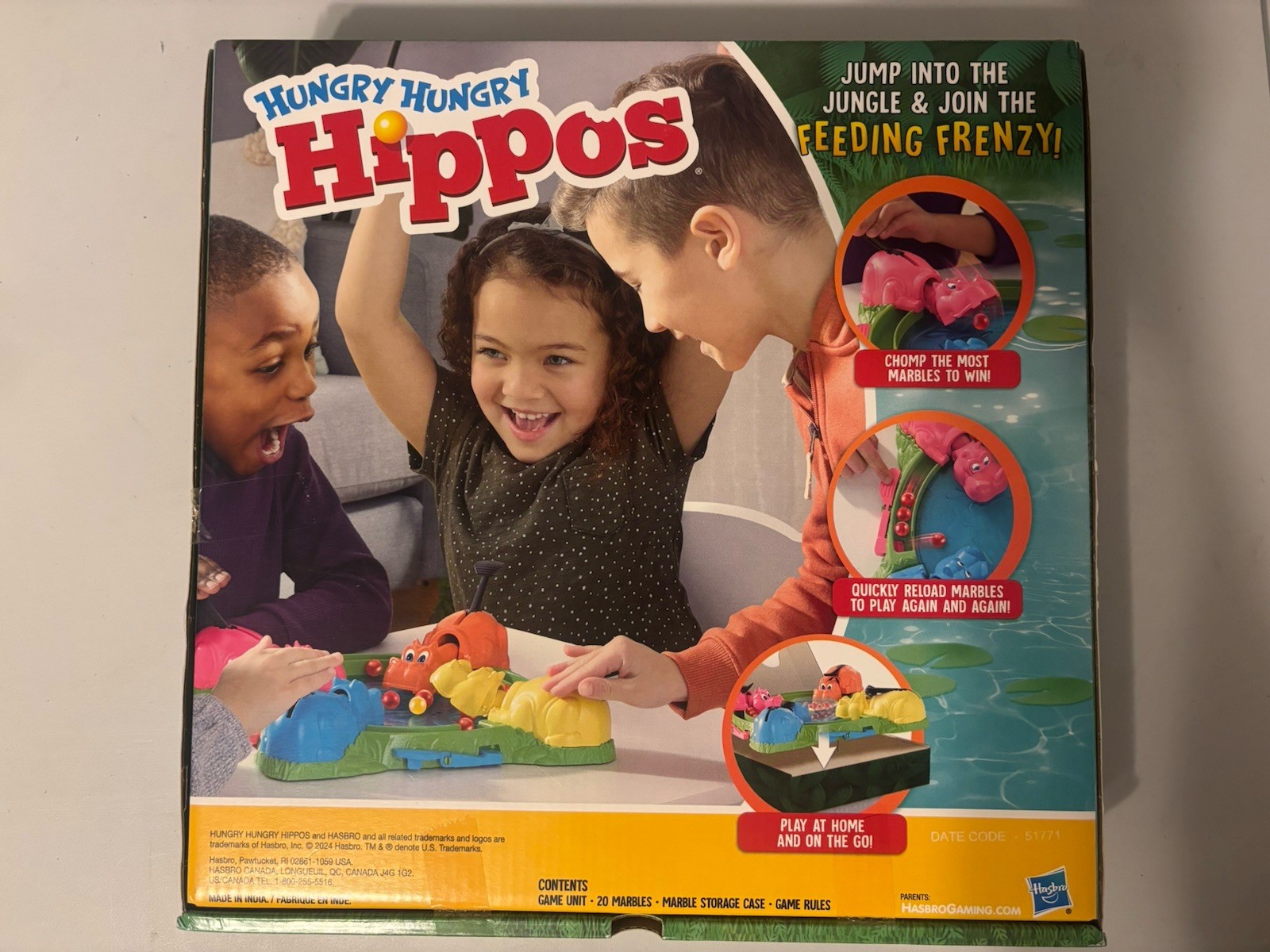 New Hungry Hungry Hippos Board Game for Preschoolers Ages 4+, For 2 to 4 Players
