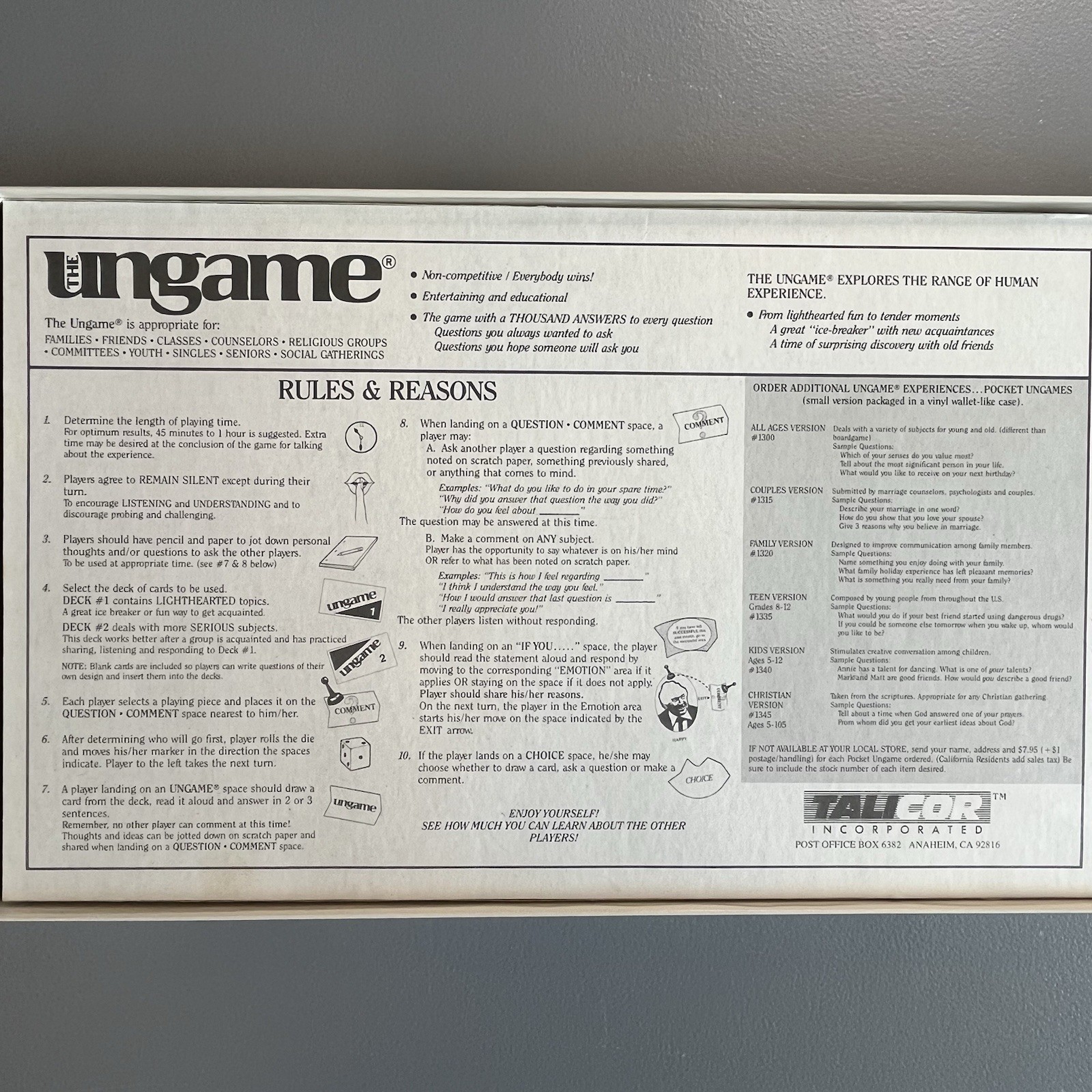 1989 Vintage THE UNGAME Board Game Christian Version – by Talicor Inc.