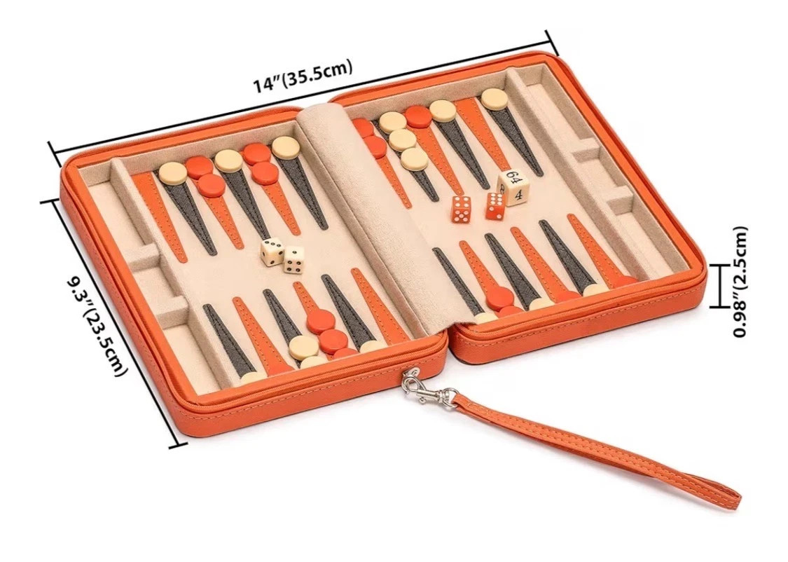 Yellow Mountain Imports Travel Magnetic Leatherette Backgammon Mini Game Set, Bo