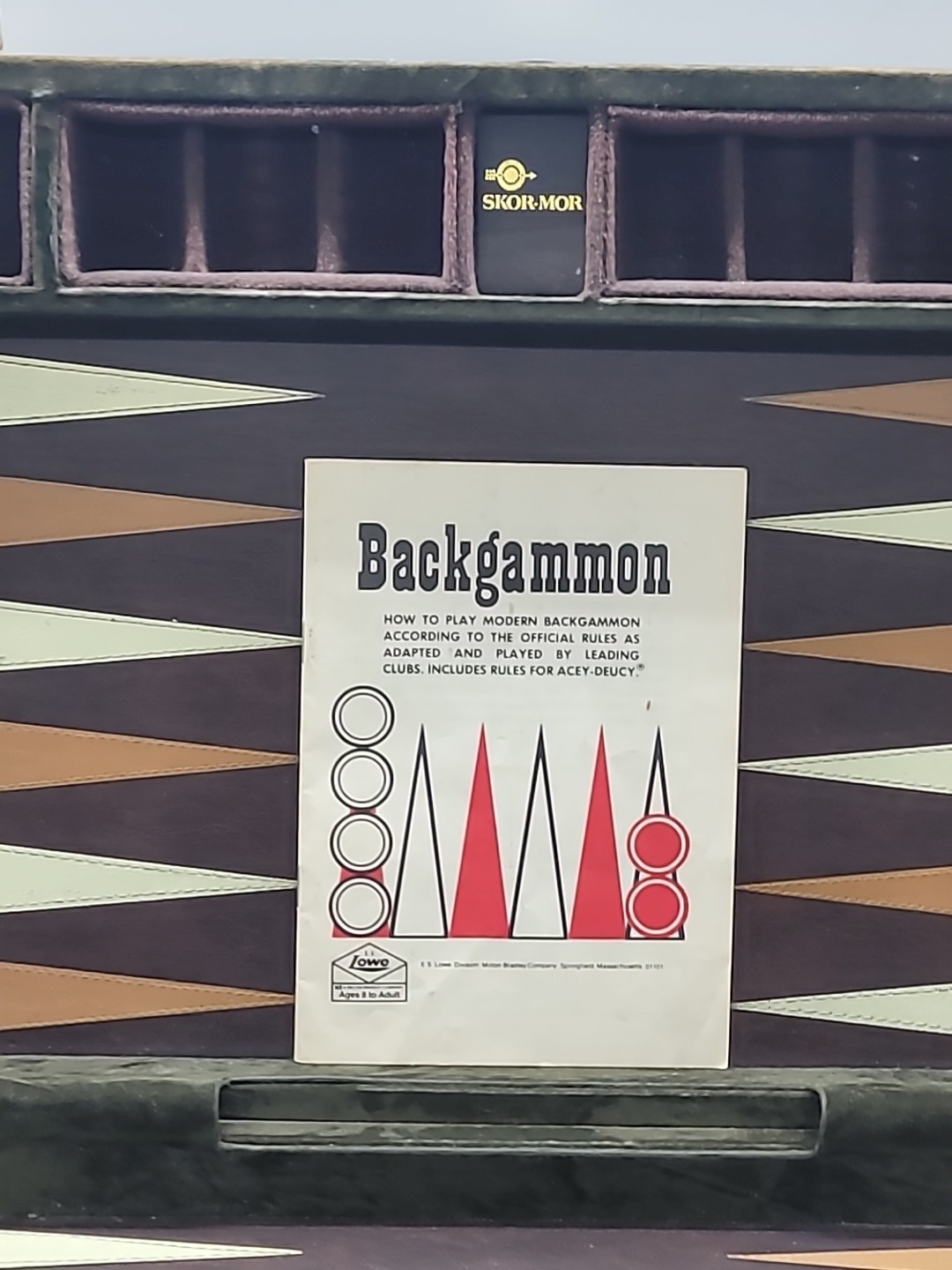 Vintage E.S. Lowe Deluxe Tournament Backgammon Set Felt Feaux Leather Skor Mor