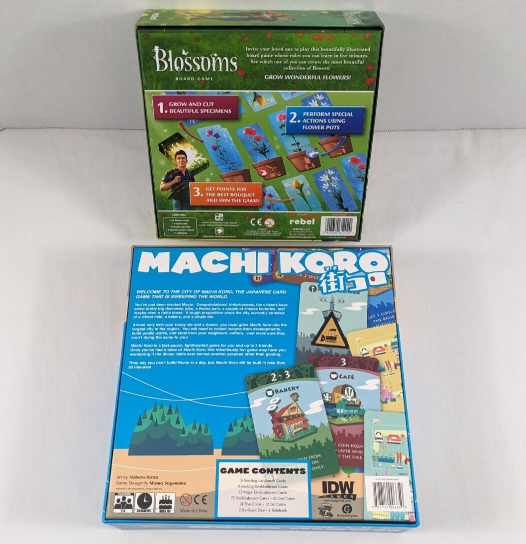 BOARD GAME LOT Used Complete MACHI KORO & BLOSSOMS IDW Rebel