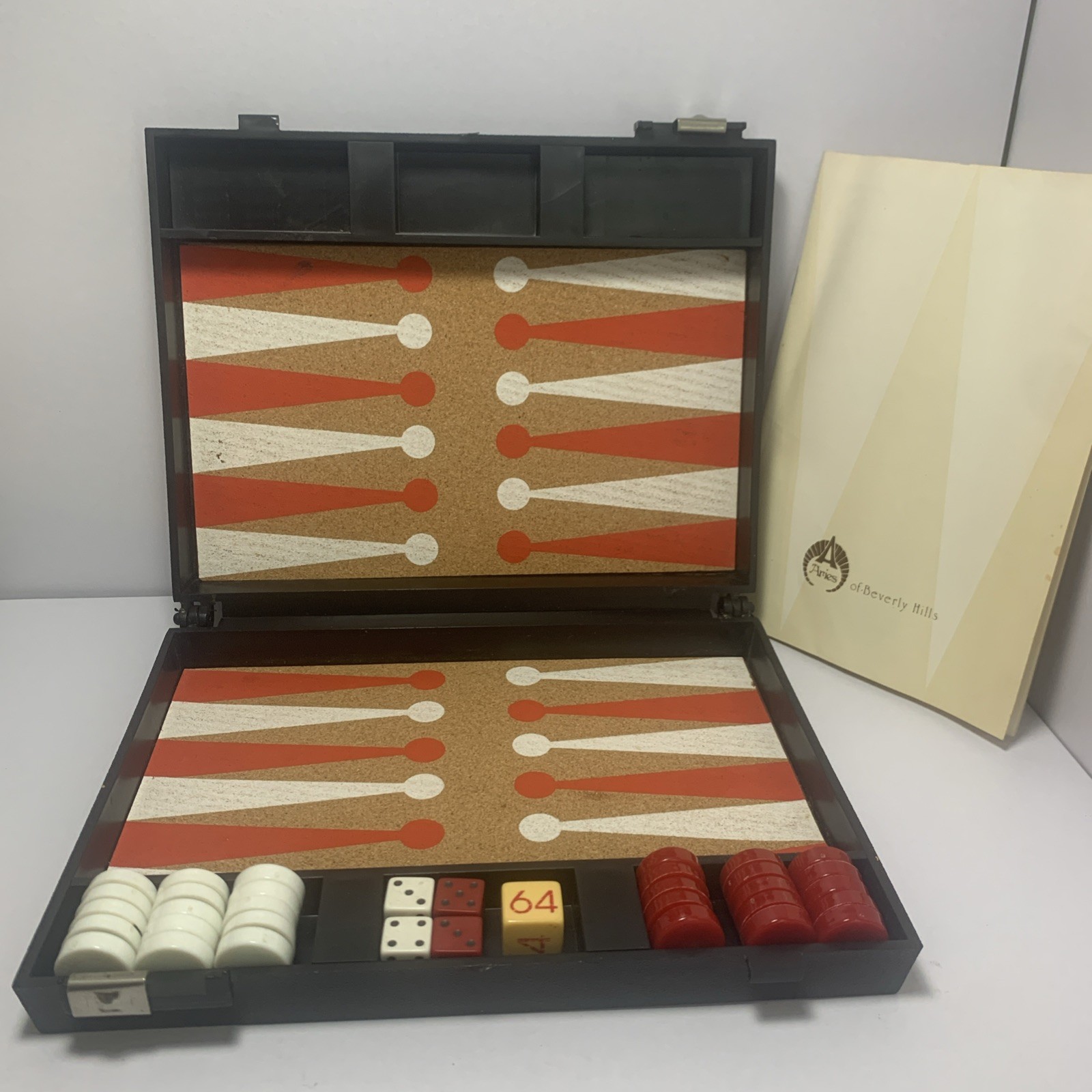Aries Of Beverly Hills Vintage Cork Backgammon Travel Set, Red And White, 1973