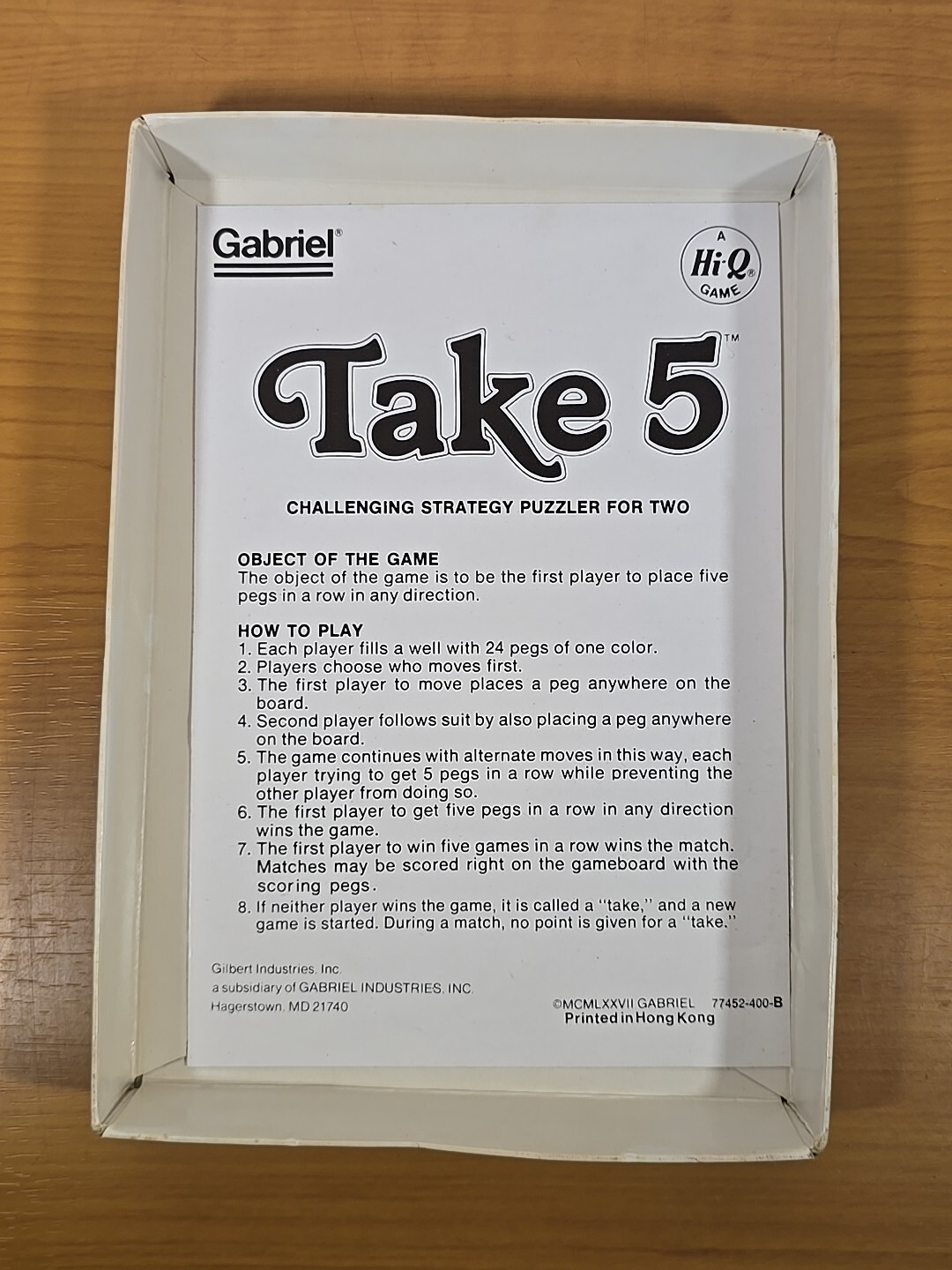 TAKE 5 Board Game Vtg 1977 Gabriel Hi-Q Strategy 100% Complete Hong Kong