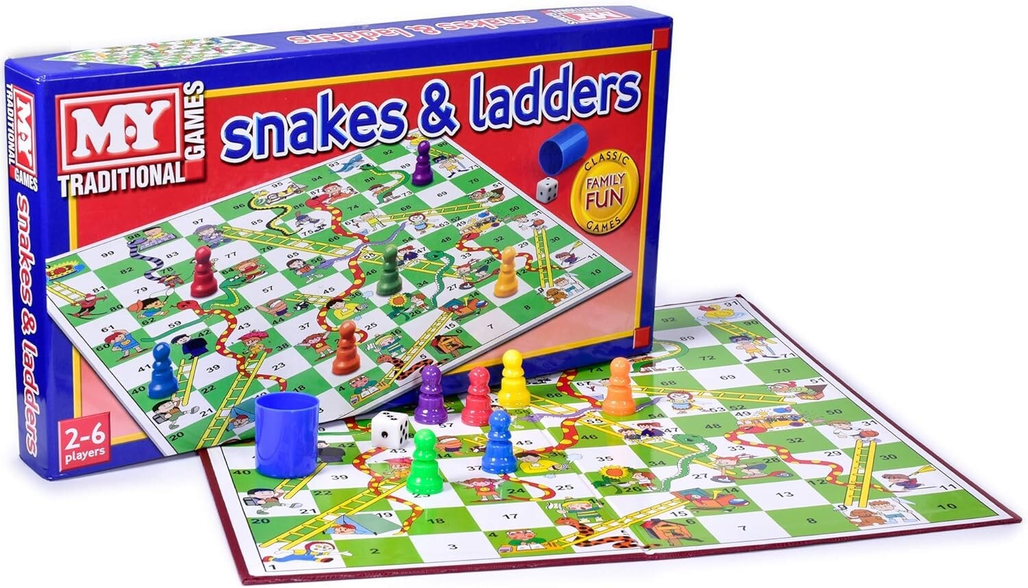 Traditional Snakes & Ladders Game – Foldable Board for 2-6 Players, Ages 3+