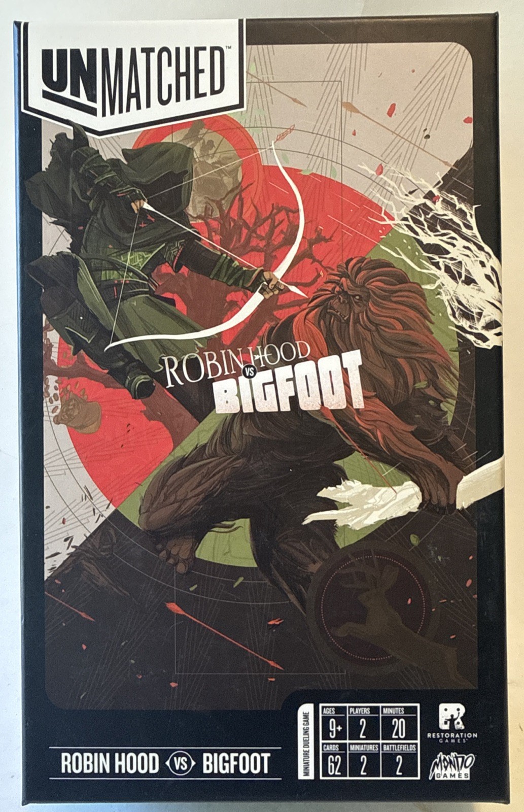 Restoration Games Unmatched Robin Hood Vs. Bigfoot Board Game Mondo Complete EUC