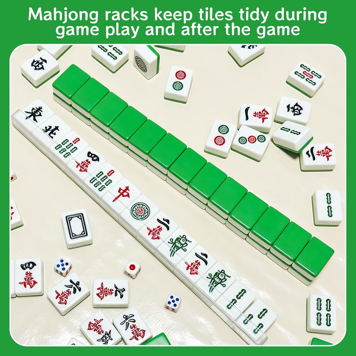 中式麻将 1.2-Inch Chinese Mahjong Game Set with 4 Racks for Family Night, 144Pcs Mel