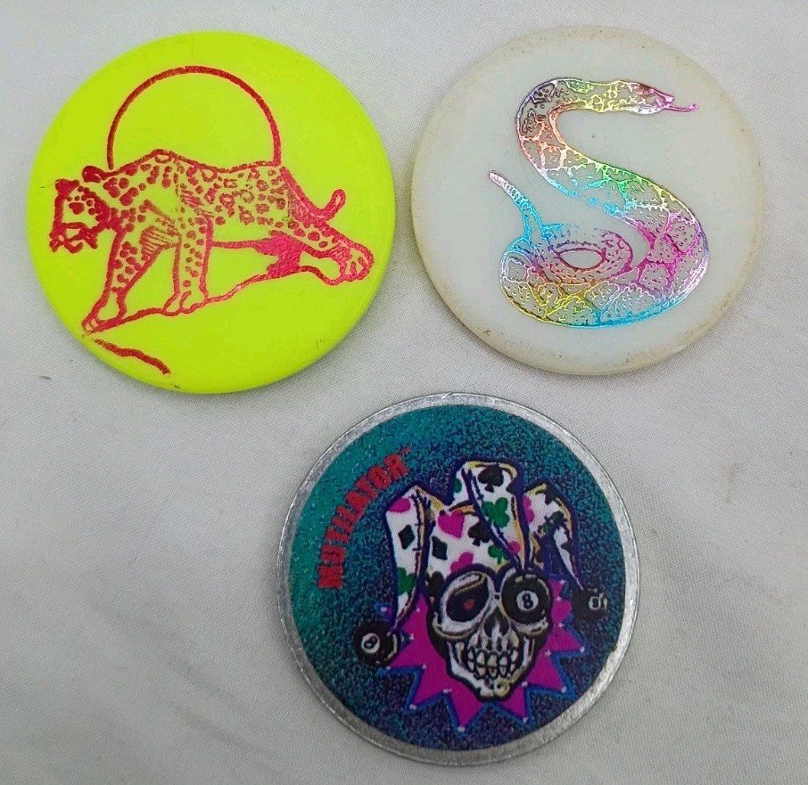 Lot Of 3, Vtg 1990s Pog Slammers, Skull Jester, Cheetah, Holographic Snake