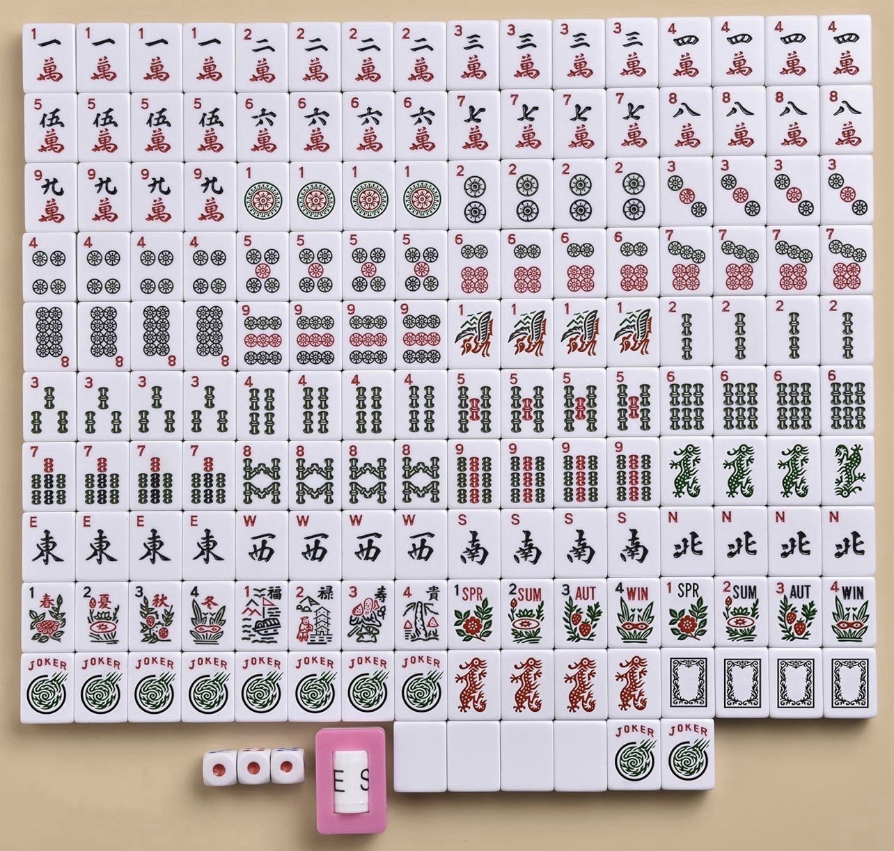 American Mahjong Set 166 Tiles Multicolor Racks Black Carry Case Complete Game