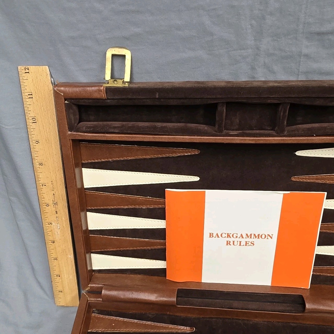 Vintage Backgammon Game Set Velvety Brown Briefcase Type TAIWAN Complete