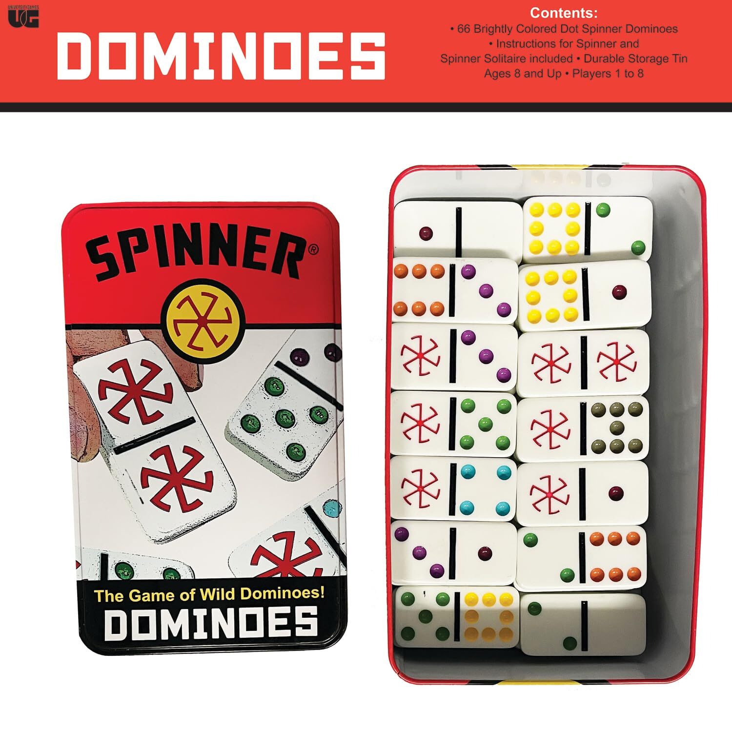 Spinner Colored Dot Dominoes Set with 66 Tiles Wild Gameplay for All Ages
