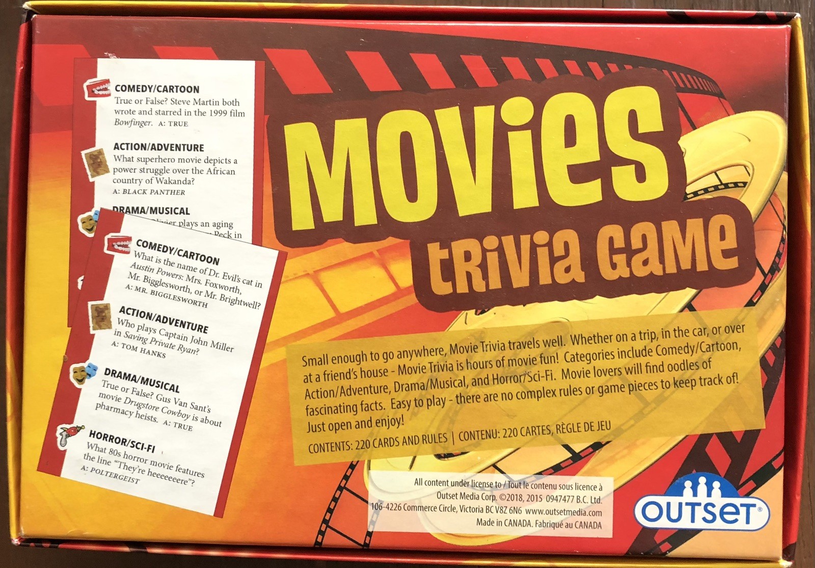 Movies Trivia Game 880 Questions – Family Party Travel Board Game – Cards w/ Box