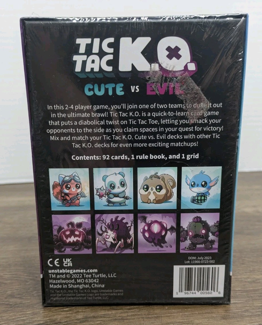 Tic Tac KO Cute vs Evil Card Game Ages 8+ K.O. 2-4 Players Unstable Games – NEW