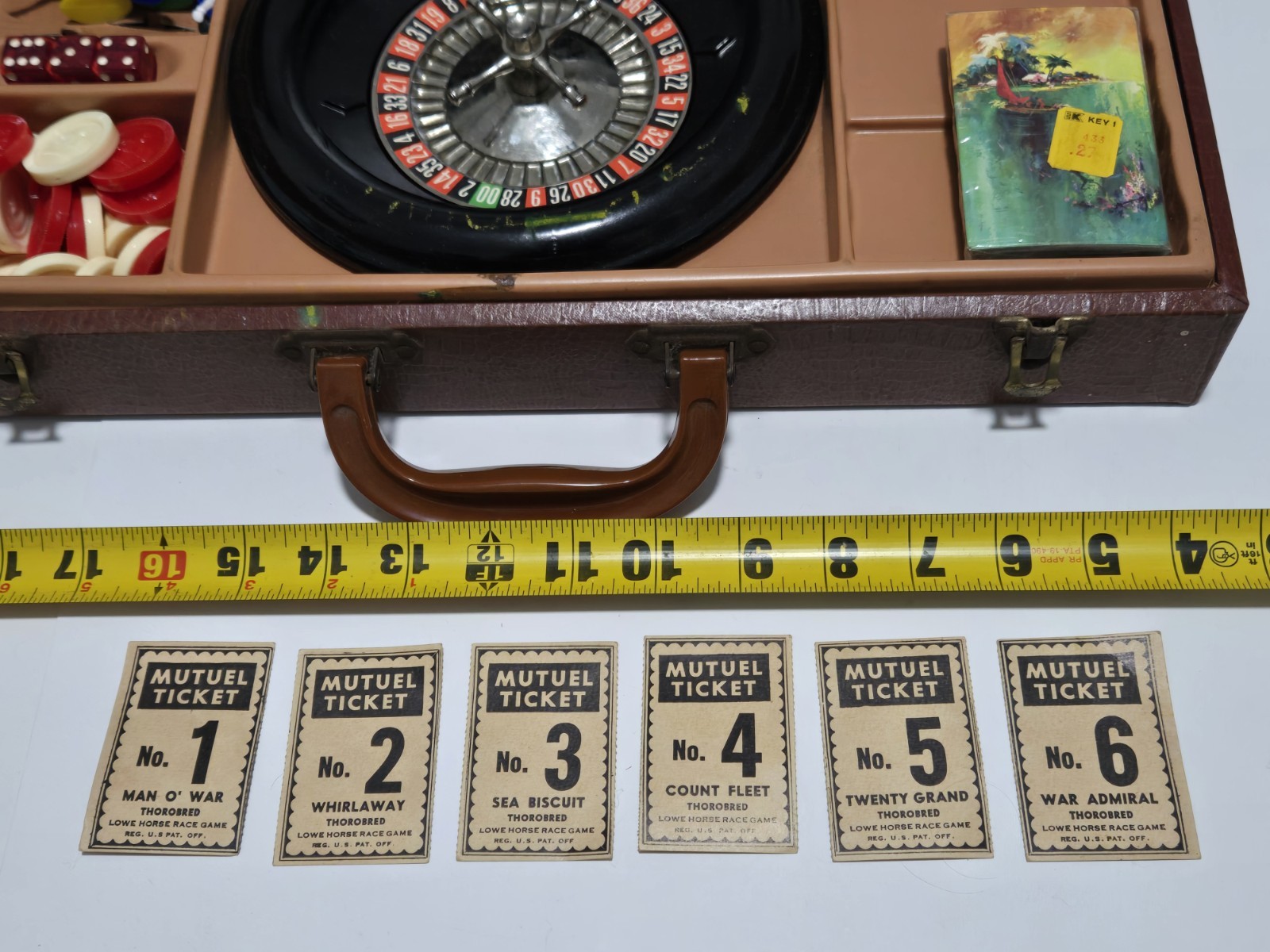 Vintage E.S. Lowe Multi Game Set In Briefcase Roulette, Horse Race, Cards, Dice