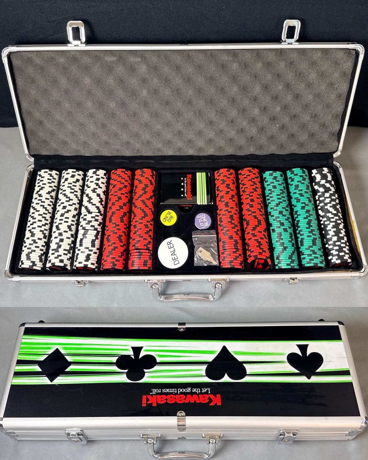 Limited-Edition OEM Kawasaki 500-Piece Clay Poker Chip Set in Aluminum Lock Case