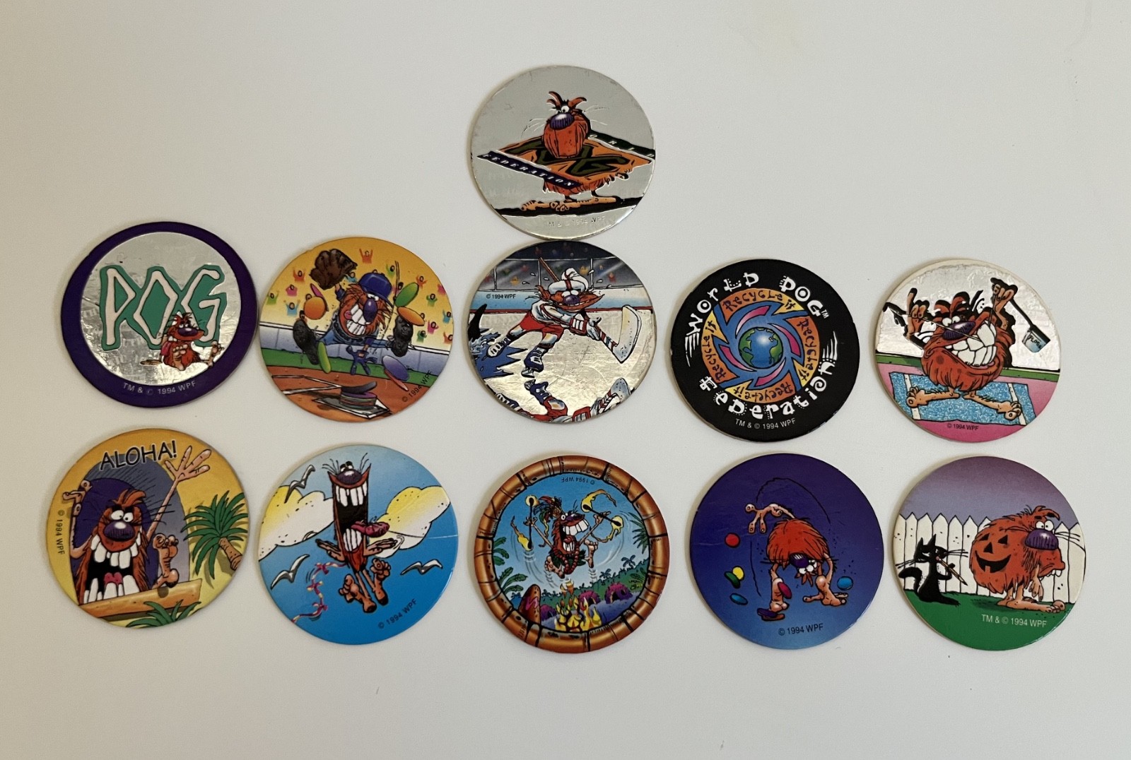 Lot of 40 Pogs, 2 Slammers, Tube, Authentic World Pog Federation all different