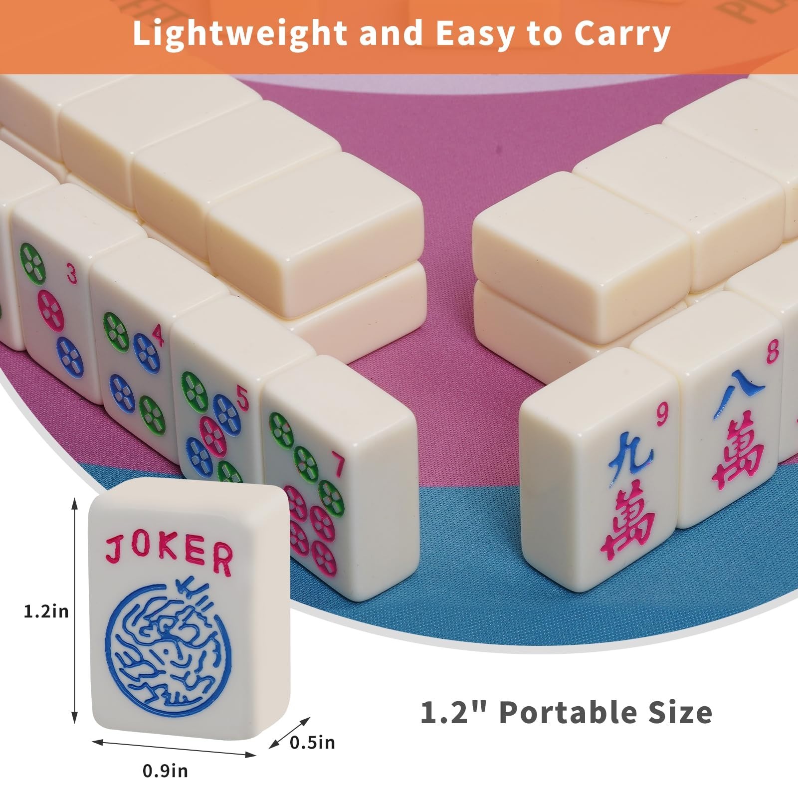 Colorful Mahjong Tile Set with 2 Dice, 166 Engraved Tiles (1.2”) – American Styl