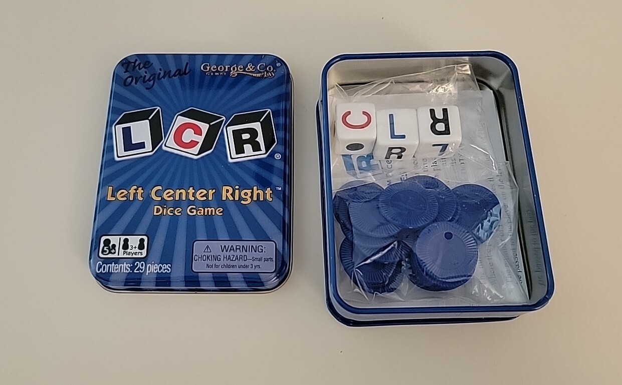 The Original LCR Left Center Right Dice Game Blue Tin George & Company NEW