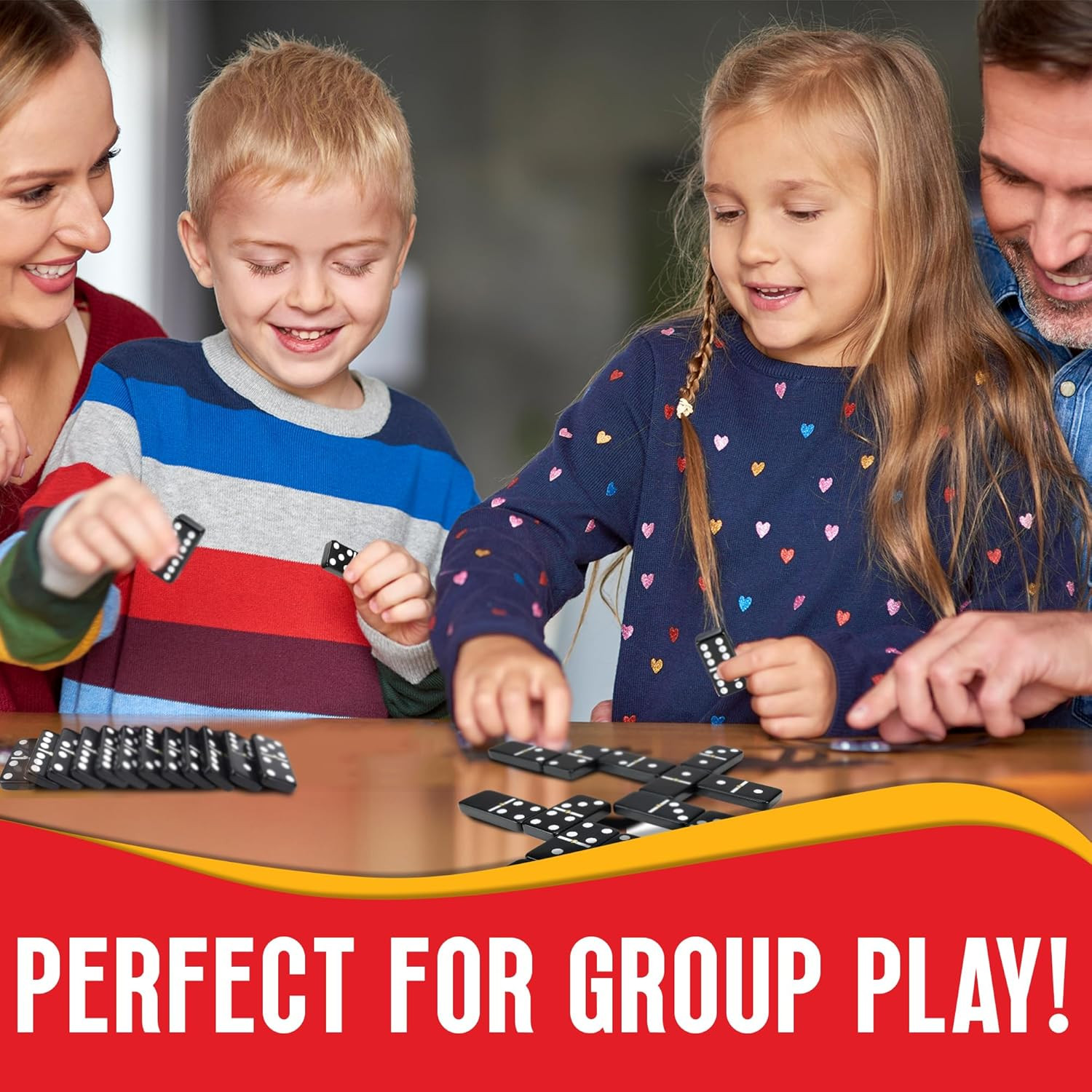 Playbees Jumbo Double Six Dominoes Set – 28 Black Classic Tiles in Faux Leather
