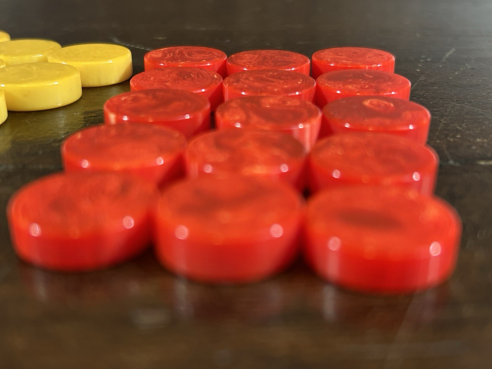 VTG Lot 30 Catalin Bakelite Backgammon Red & Butterscotch 3/4 X 3/16 & 3 Die (k)