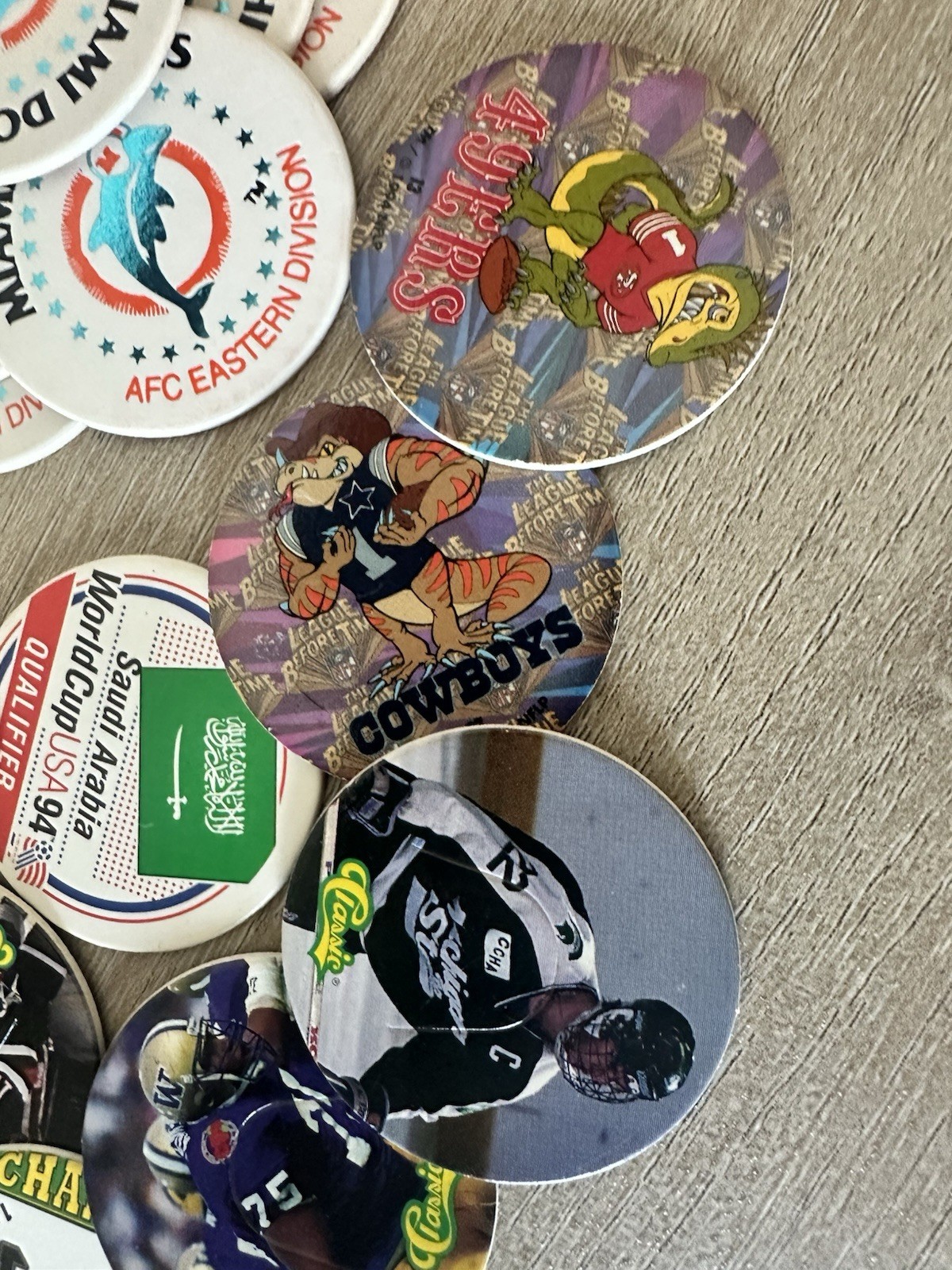 Vintage 90s Sports Pogs Lot 28 Dolphins Shaq World Cup Olympics