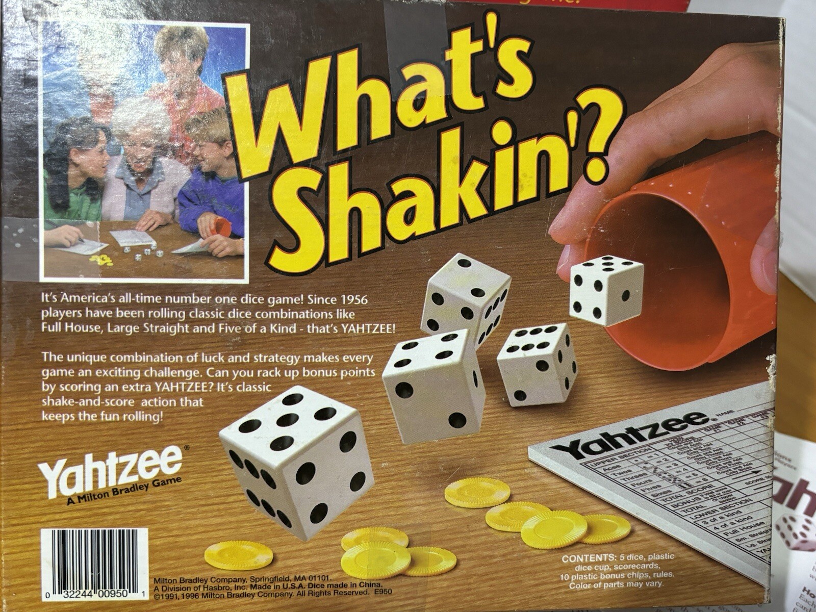 Yahtzee 1991 Milton Bradley Game Set 5 Die Cup 10 Chips Score Cards Rules VTG